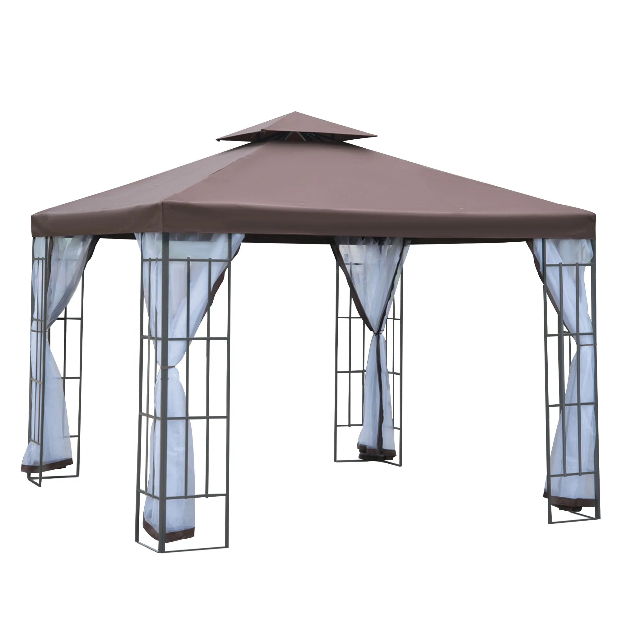 3 x 3m Garden Gazebo with 2-Tier Vented Roof, Mosquito Netting, PA-Coated Canopy and Steel Frame