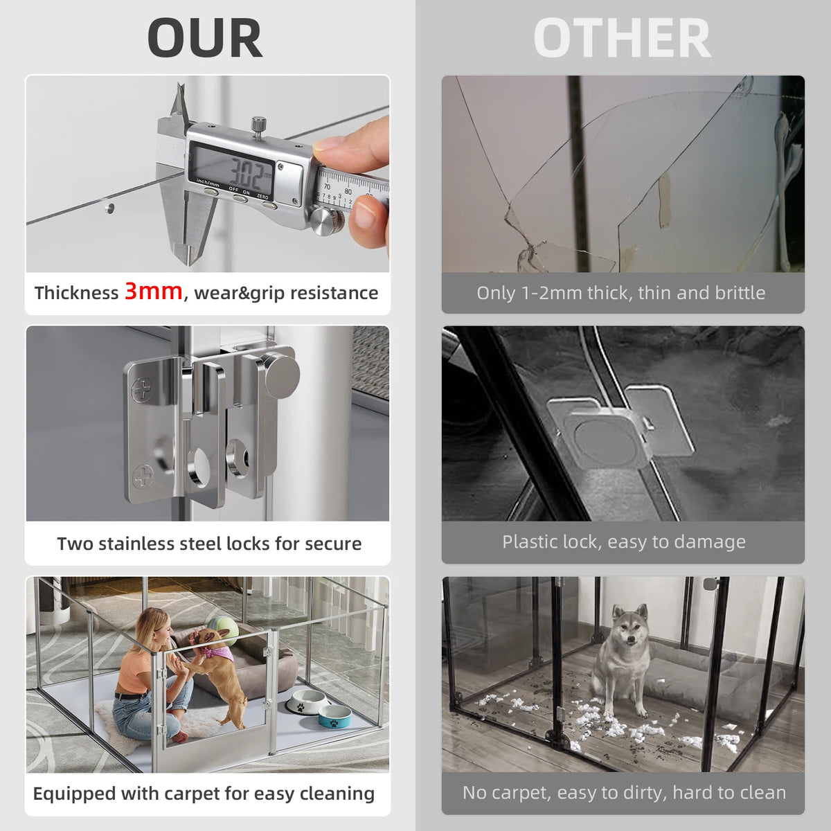 BINGOPAW 8 Panel Acrylic Dog Playpen Fence 120x120x61cm Whelping Pen Cage with Waterproof Pad