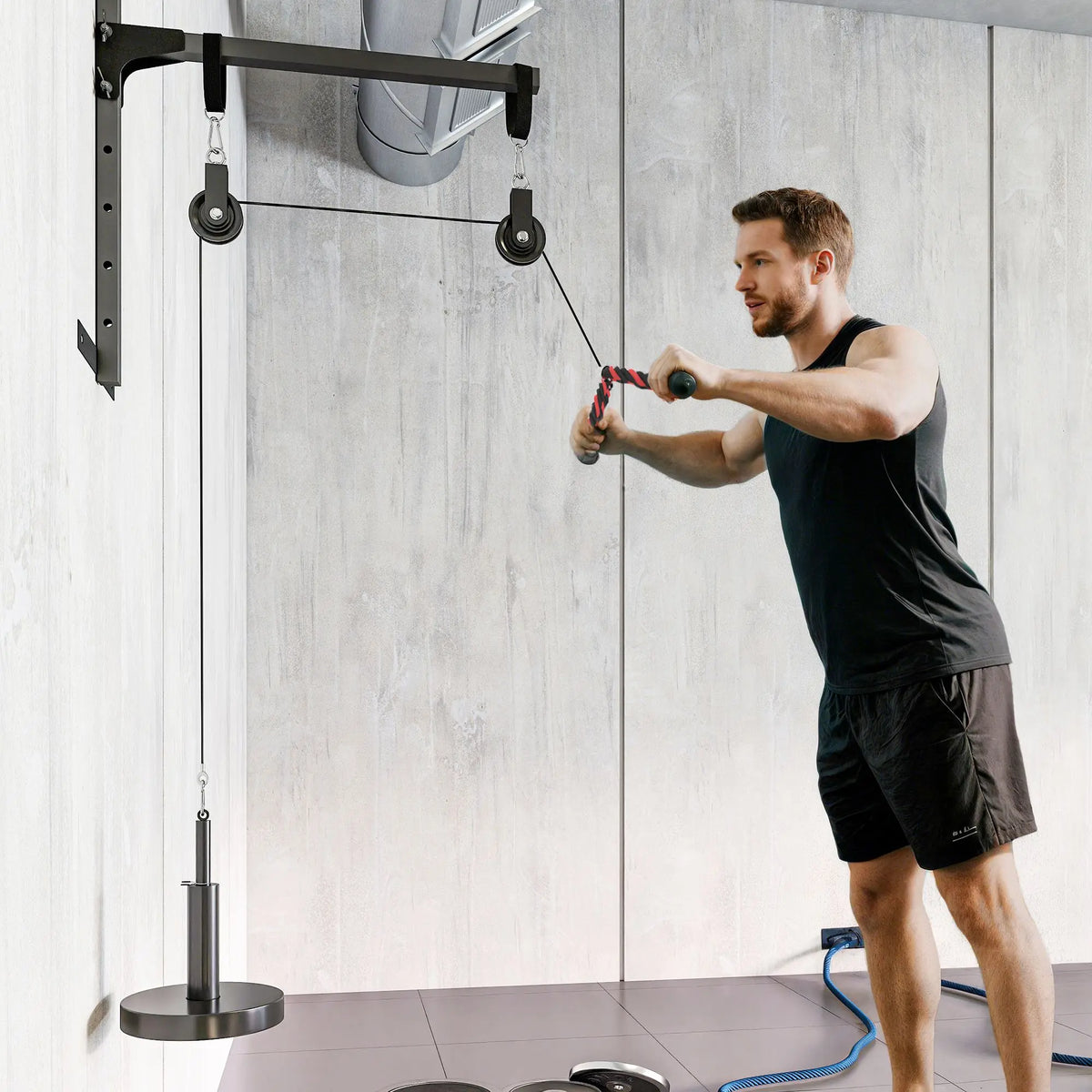 Cable Pulley System for Home Gym with Lat Pull-Down Bar and Handles, 100kg