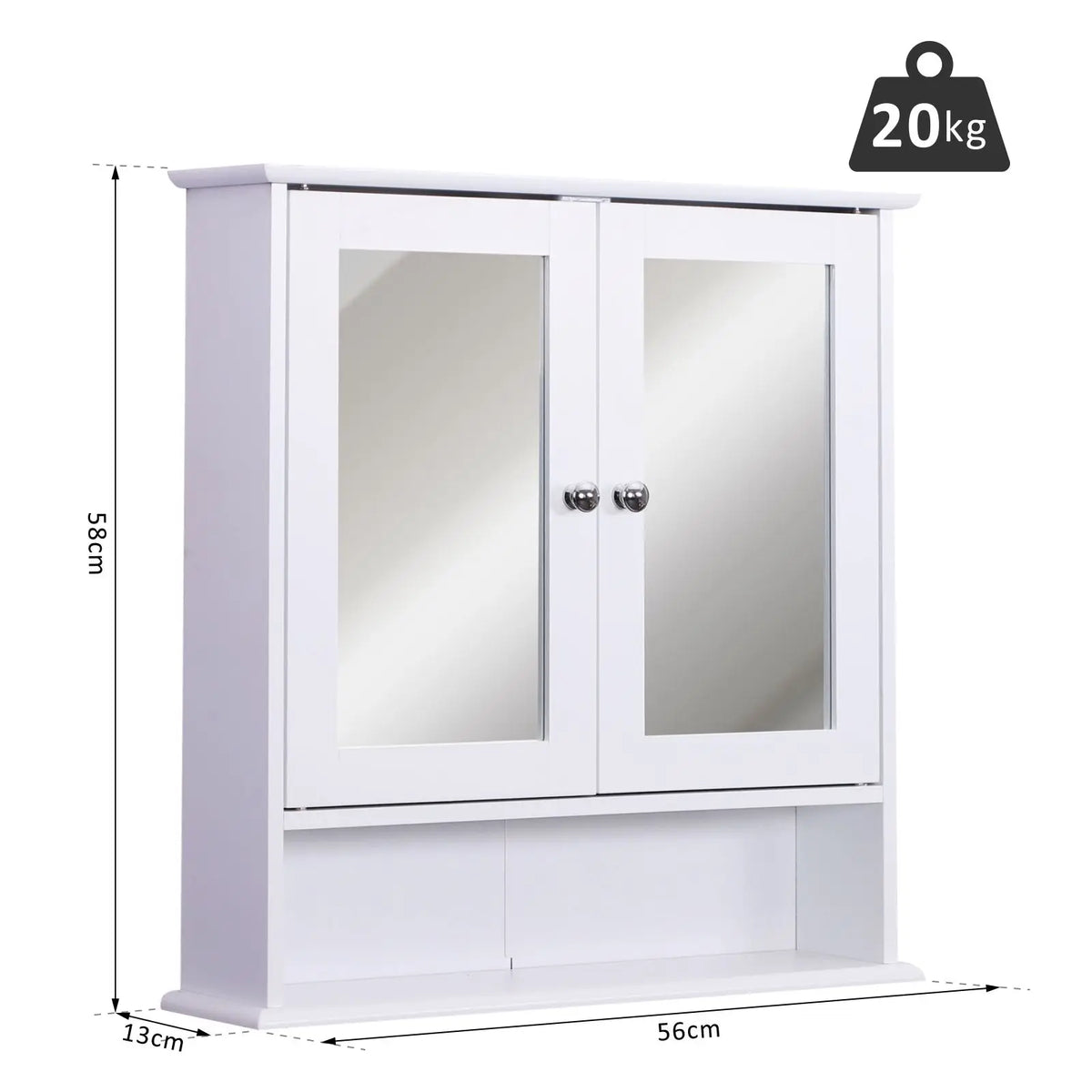 Wall-mounted Cabinet Mirror Door Bathroom Organiser, White