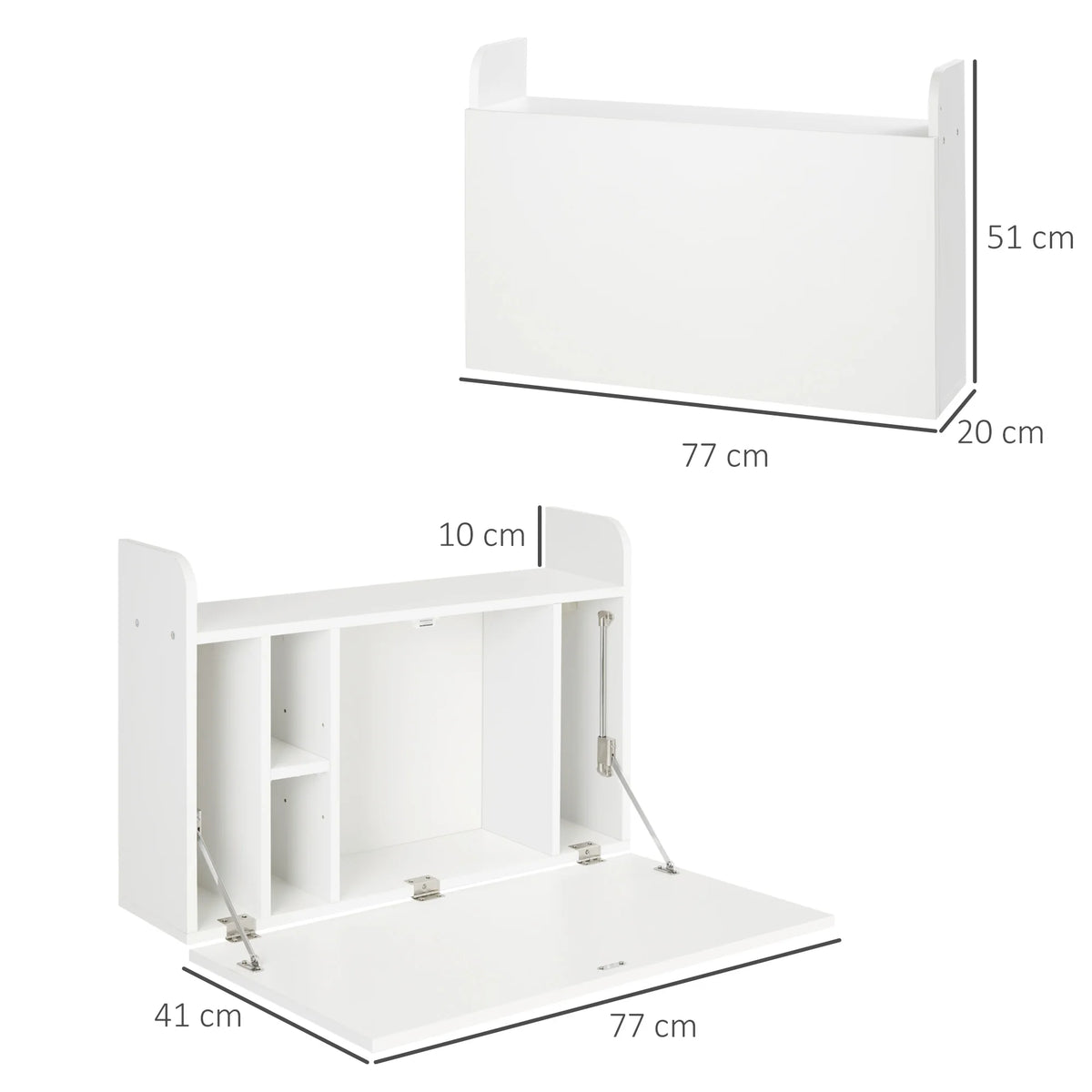 Wall-Mounted Drop-Leaf Desk with Storage Compartments, White