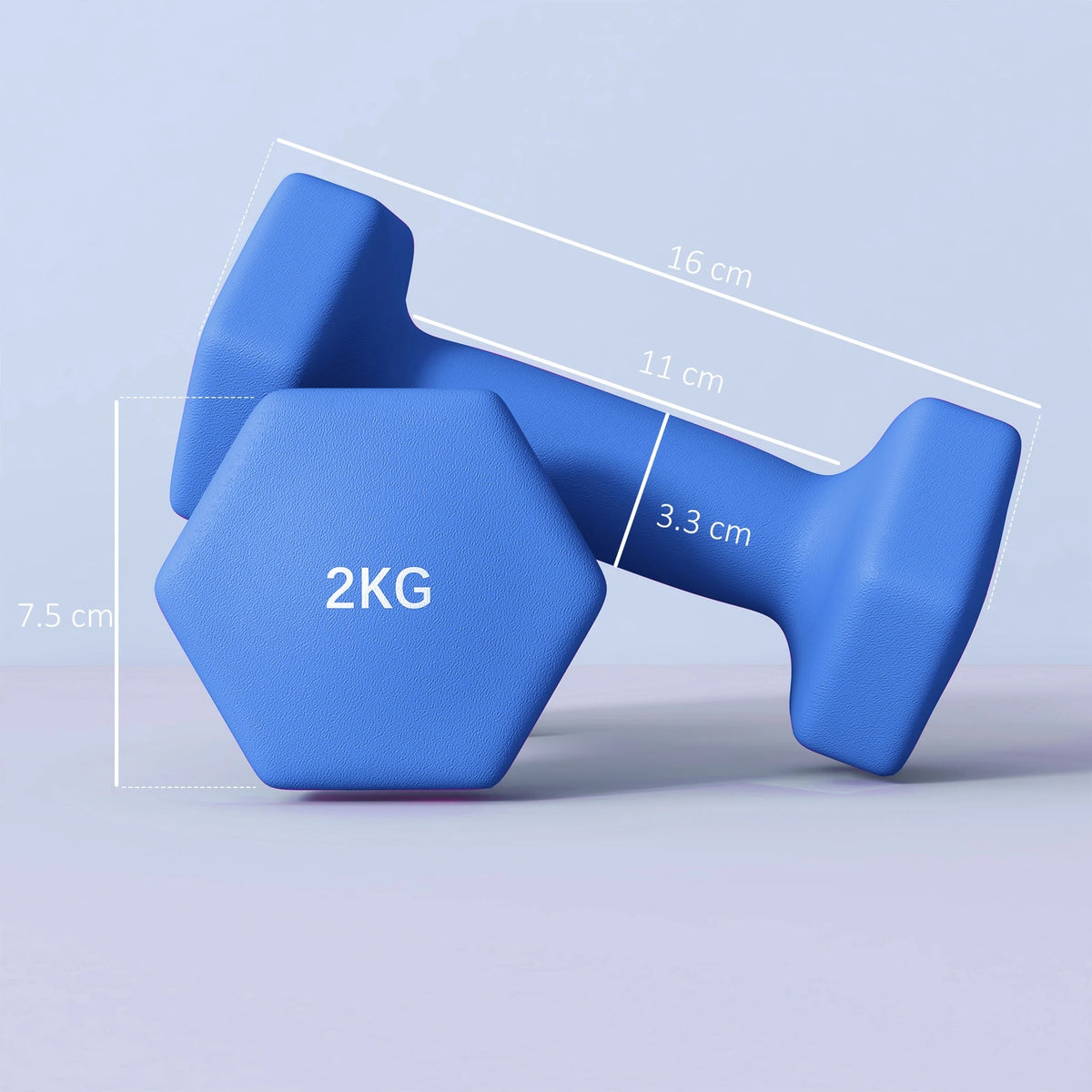 Hexagonal Dumbbells Set of 2, 2 x 2kg, Blue