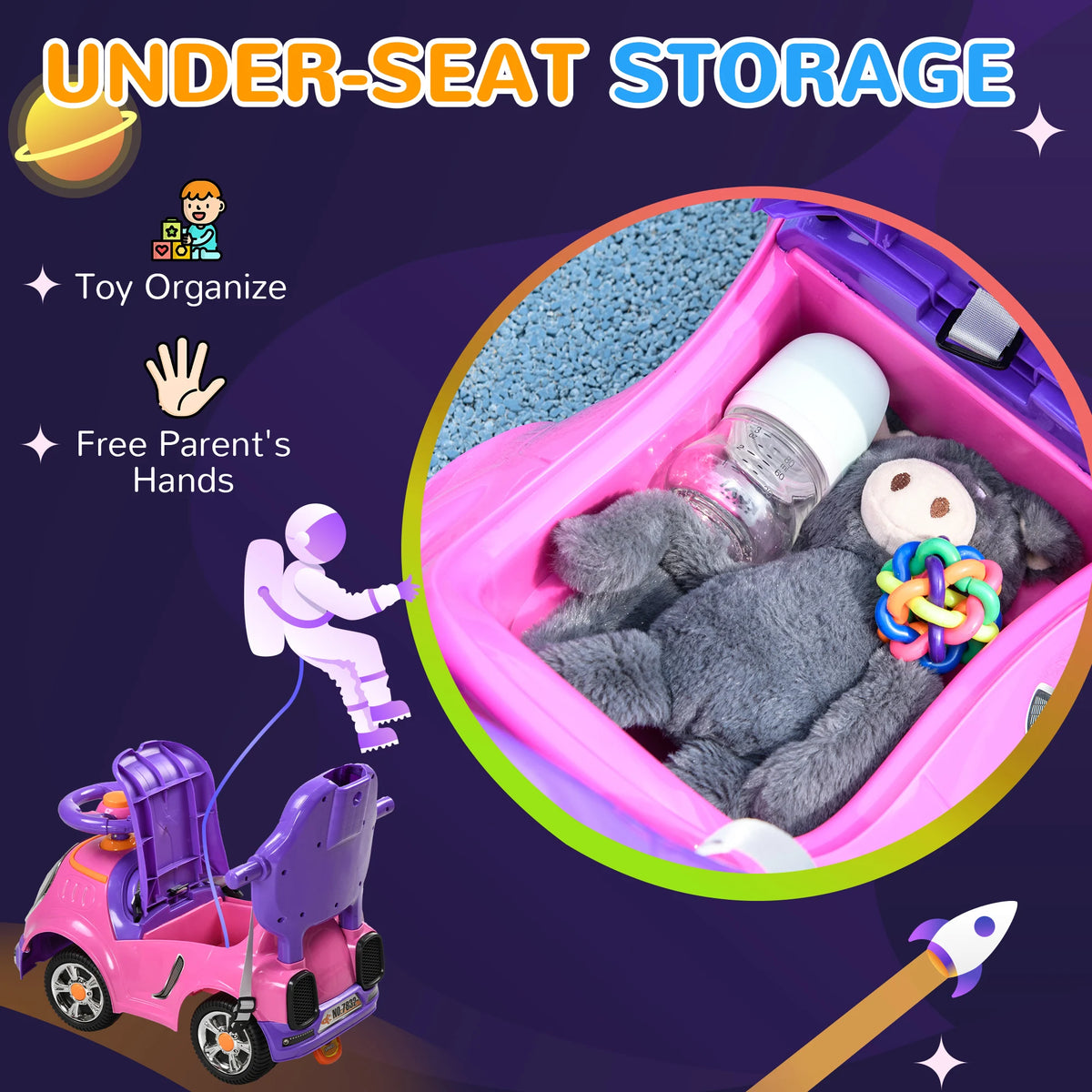 3 in 1 Ride On Push Car, Cartoon Robot Foot to Floor Slider