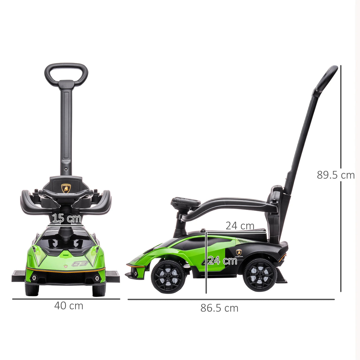Lamborghini Licensed 2 in 1 Kids Ride On Push Car 86.5x40x89.5cm with Handle Guardrails and Storage