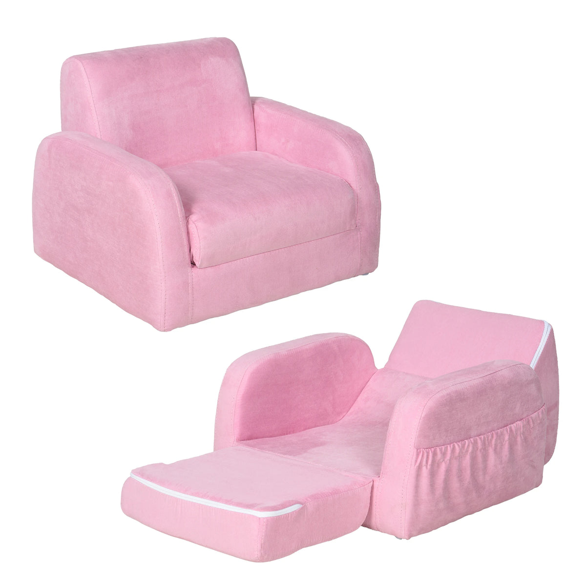 2 in 1 Kids Sofa Bed Folding Toddler Armchair Converts to Bed Soft Flannel with Wood Frame and Sponge