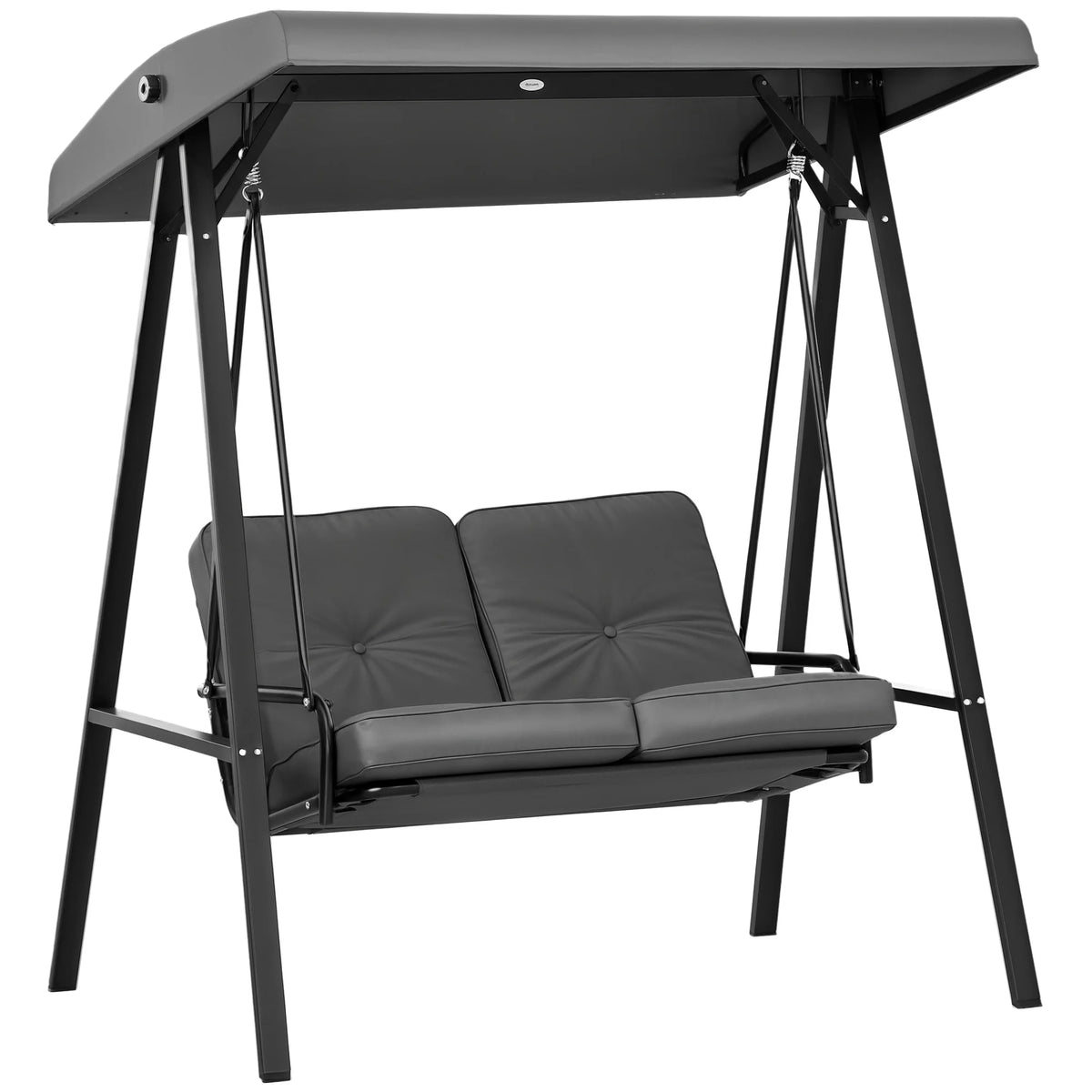 2 Seater Garden Swing Seat with Adjustable Canopy and Cushions, Dark Grey