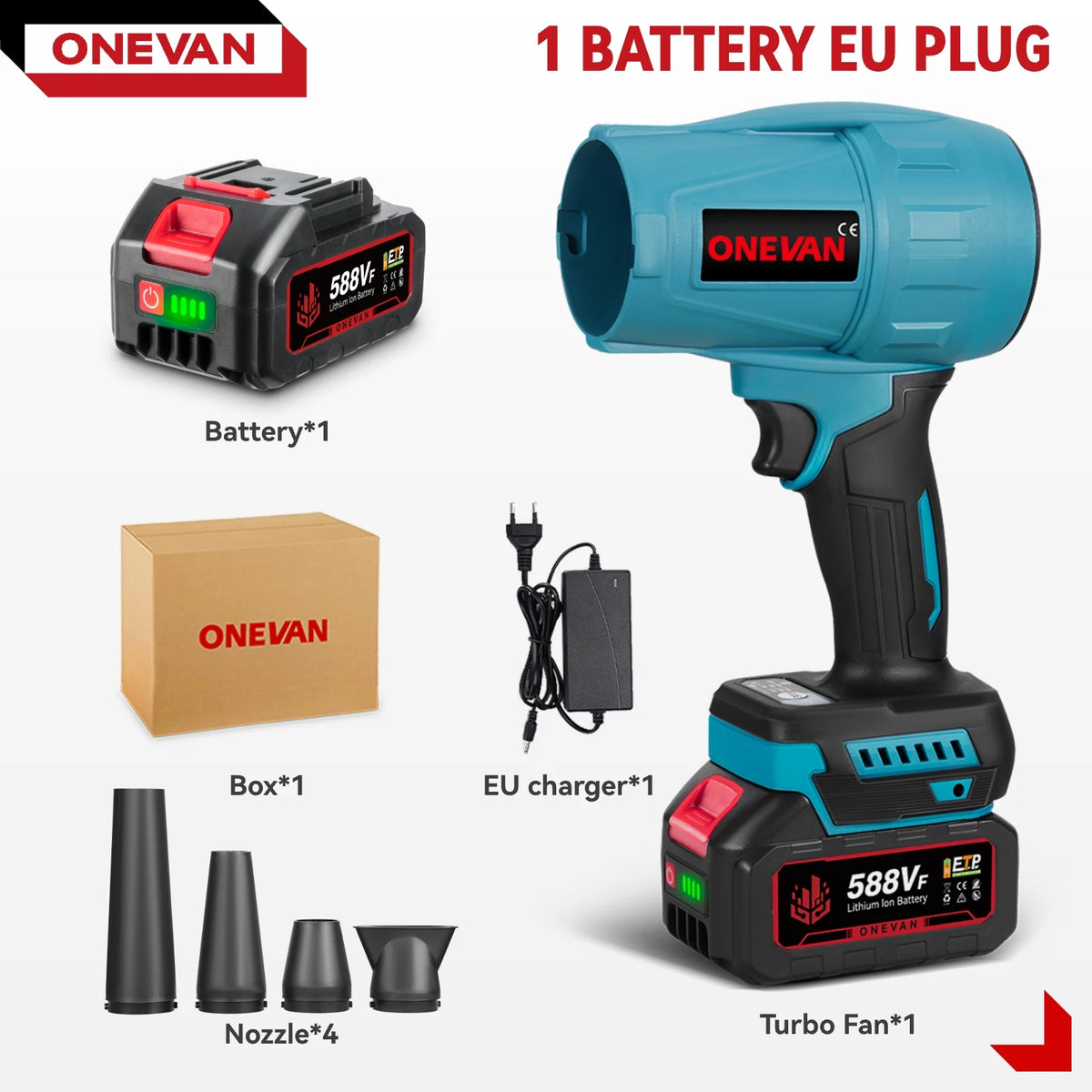 Cordless Brushless Turbo Blower for Makita 18V Batteries, 4 Nozzles