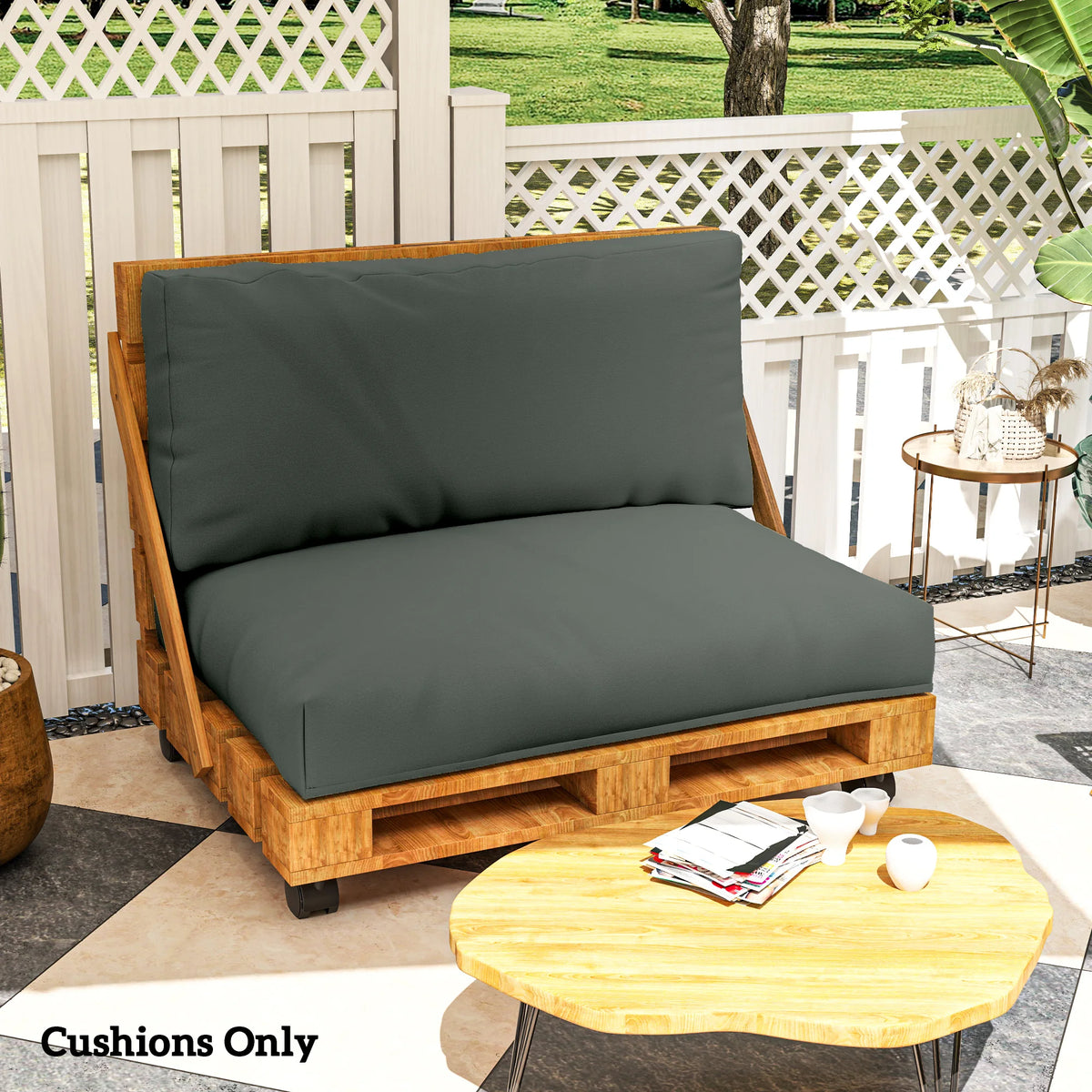 2 Seater Pallet Furniture Cushions, 220gsm Fabric, Charcoal Grey