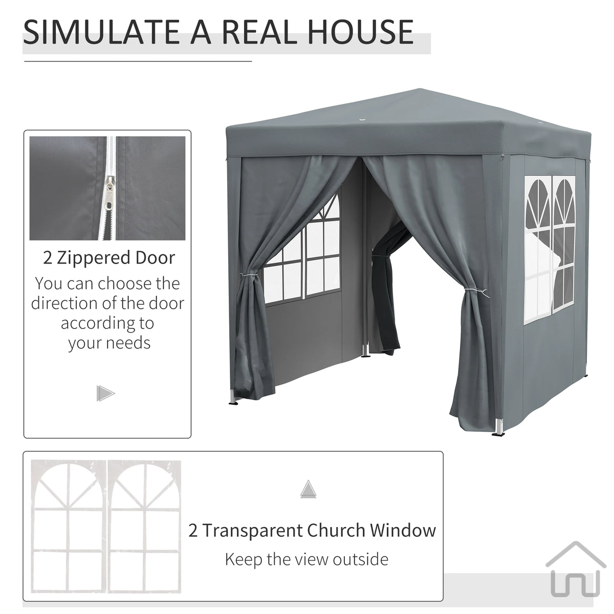2 x 2m Garden Pop Up Gazebo, Wedding Party Tent Marquee, Water Resistant Awning Canopy, Grey