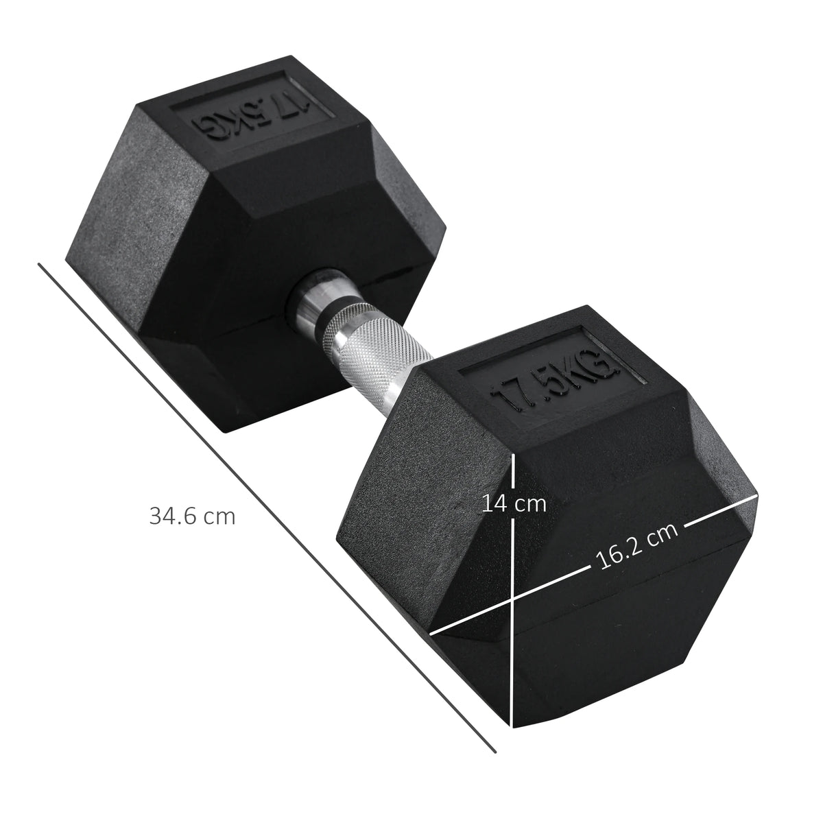 17.5kg Single Rubber Hex Dumbbell, Portable Hand Weight for Home Gym