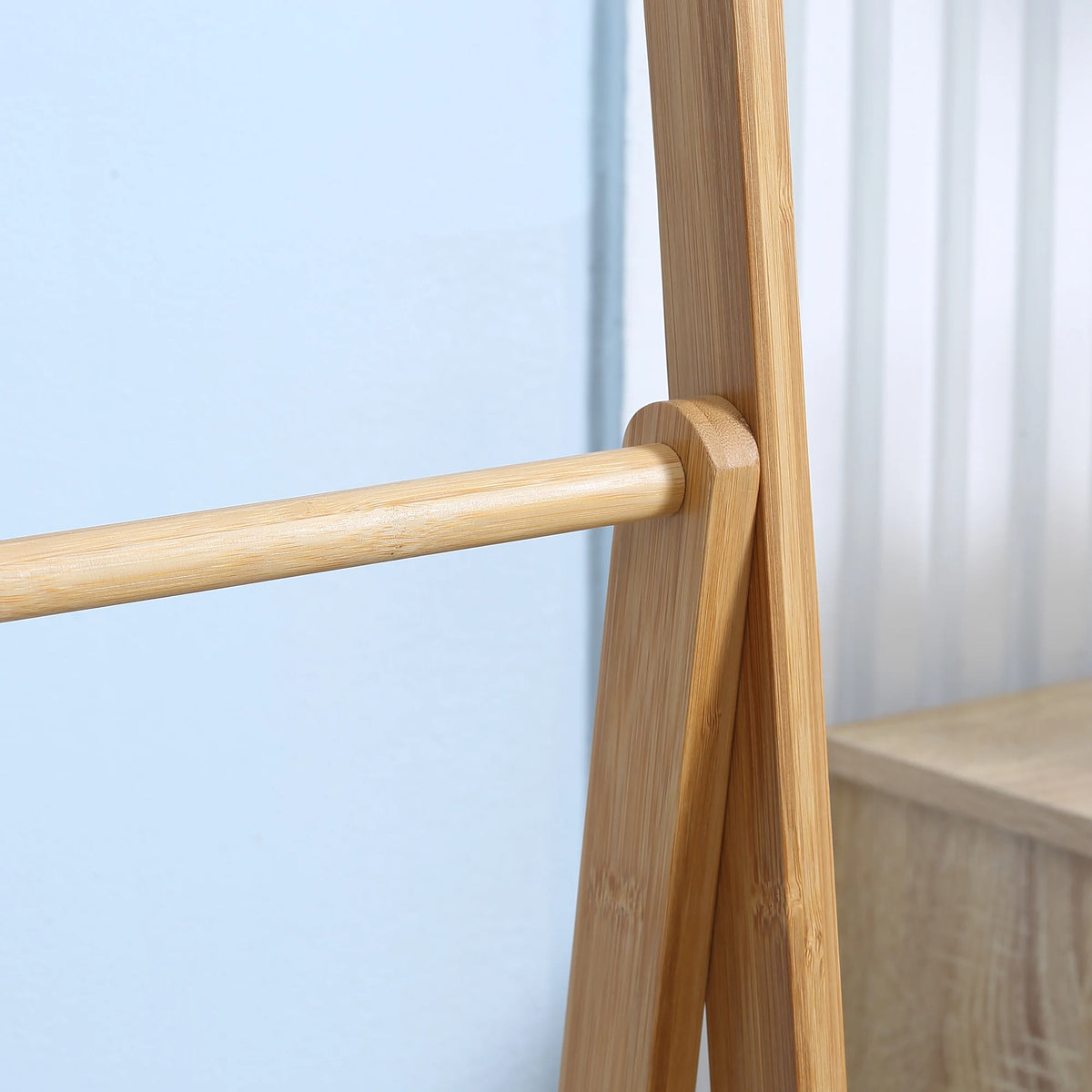 Foldable Natural Bamboo Towel Rack with 3 Towel Rails and 3 Shelves