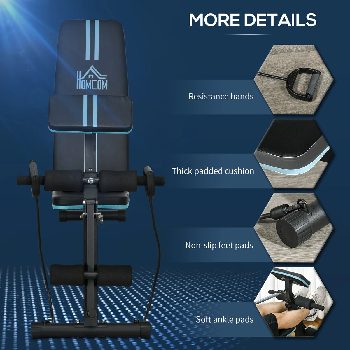 Foldable Dumbbell Bench Weight Training Fitness 7 Incline Adjustable, Blue