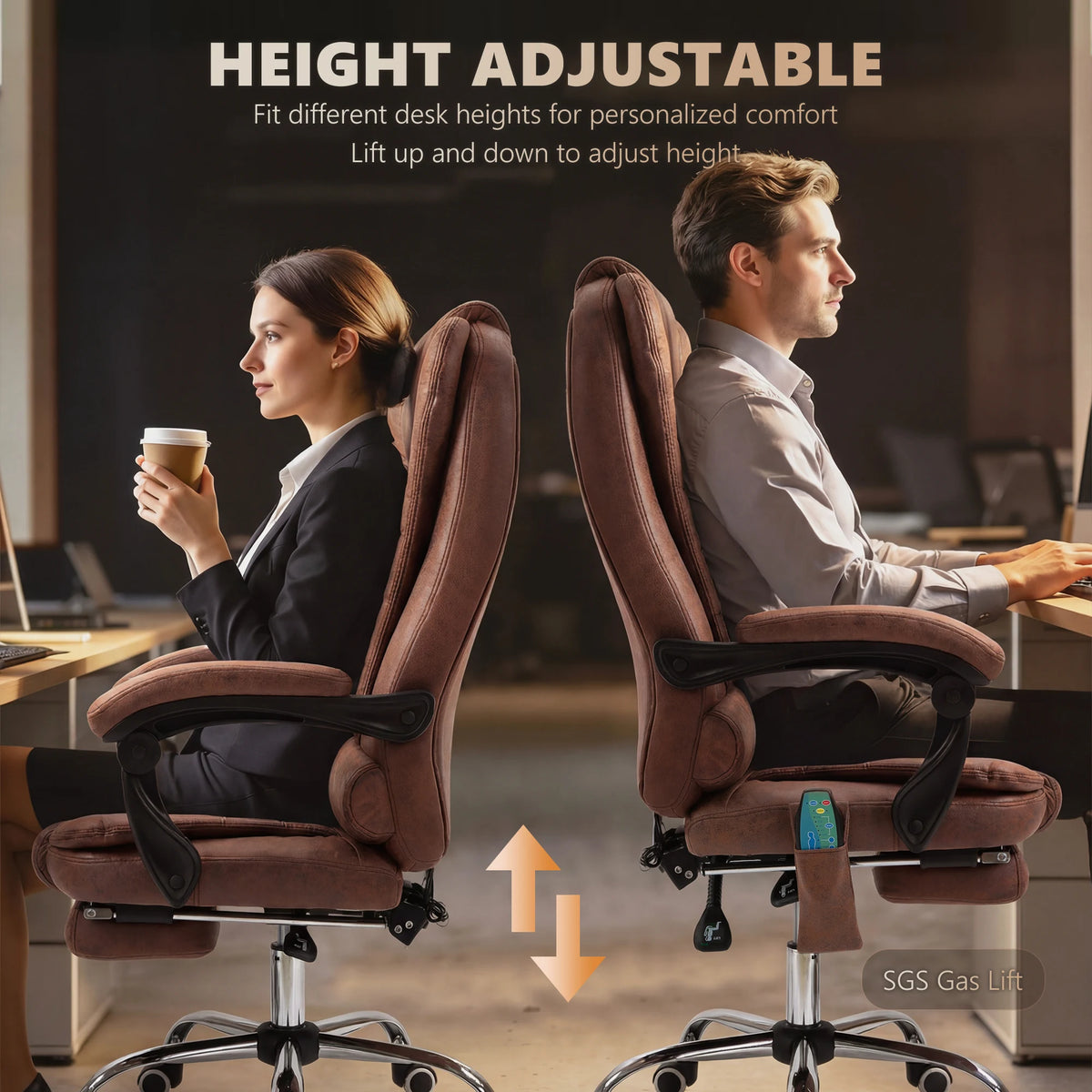 High Back Massage Office Chair with Heat, 6 Vibration Points and Footrest