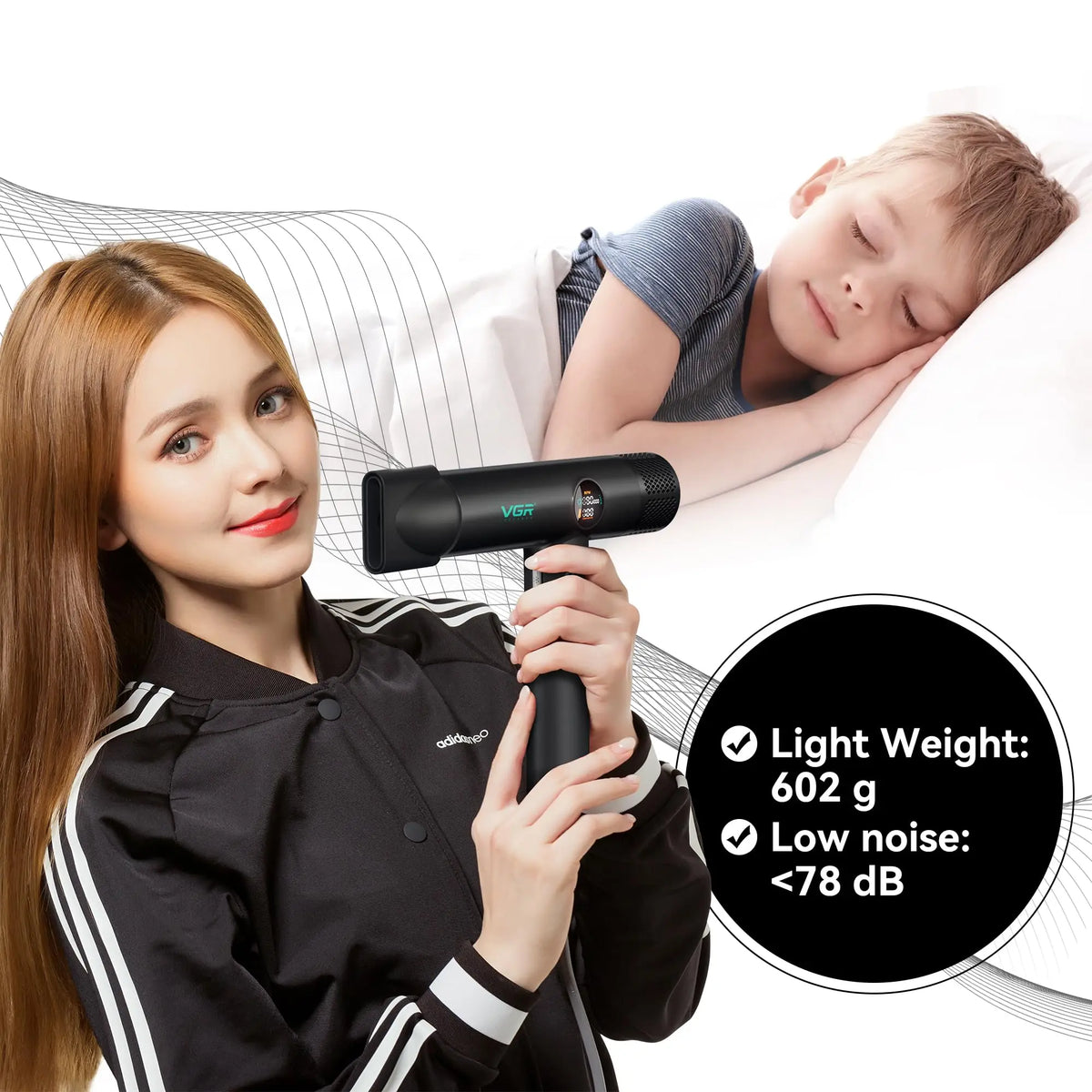 Professional Brushless Hair Dryer 1900W with Magnetic Diffuser and Nozzles, 40 Speed and Heat Levels