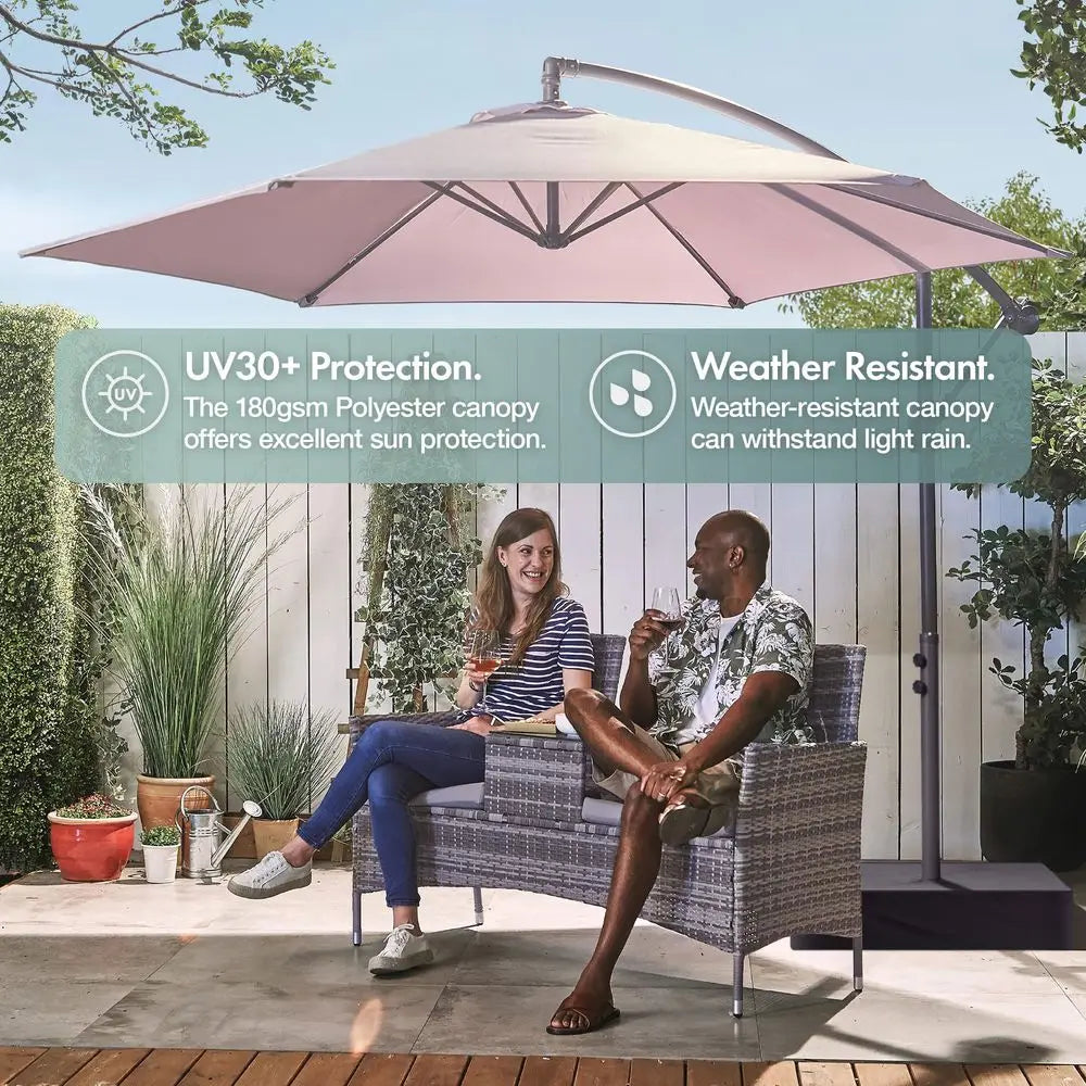 3m Cantilever Banana Parasol with Hand Crank, Tilt & Rotate, Grey Canopy