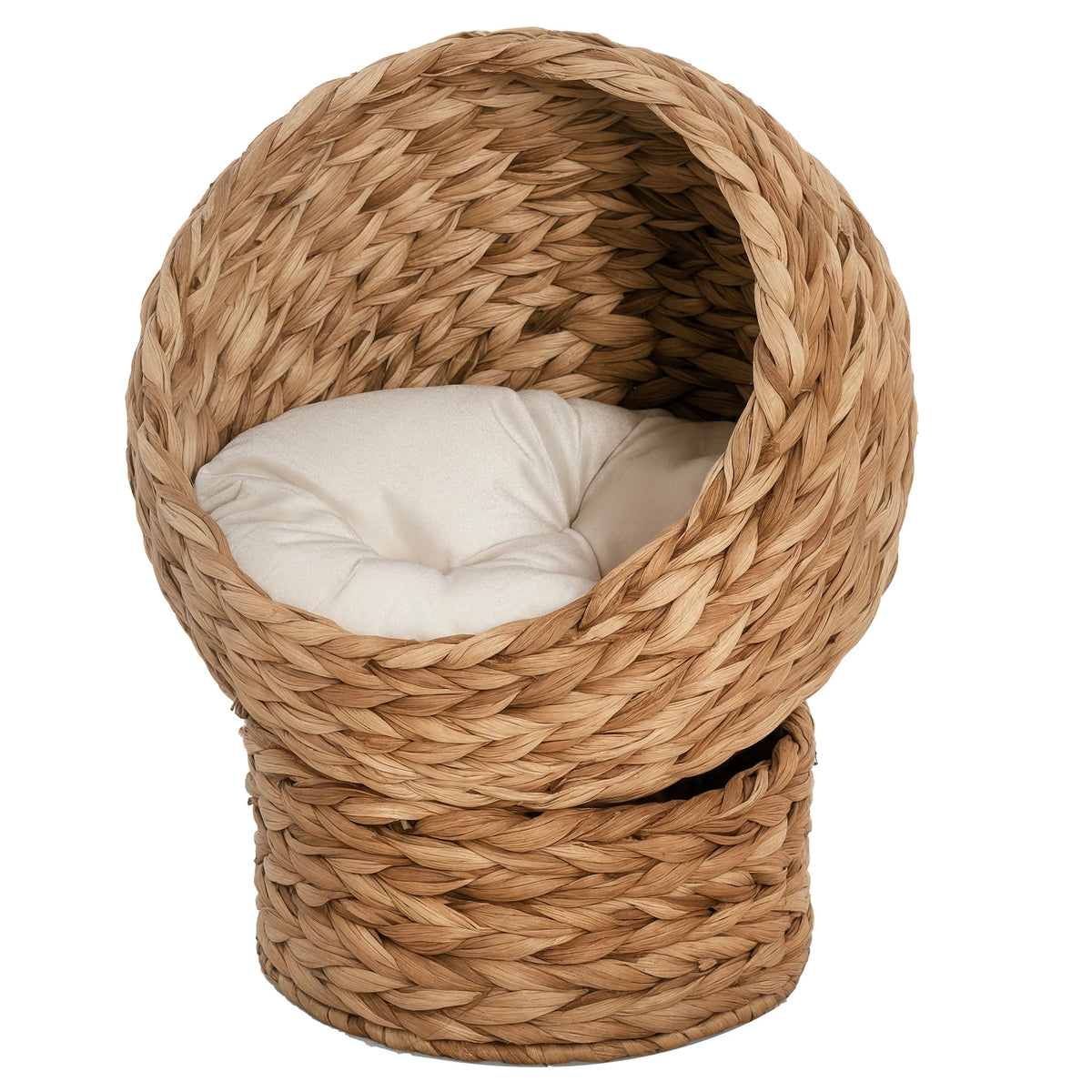 Wicker Cat House with Raised Base and Washable Cushion, 40 x 37 x 51cm, Brown