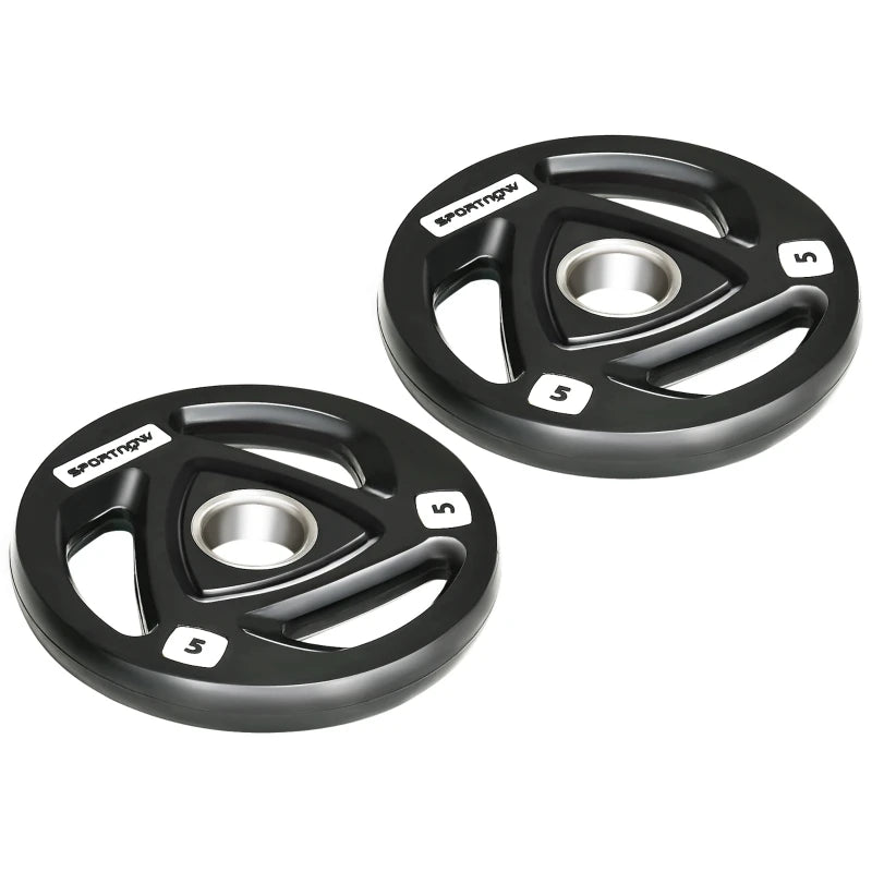 Weight Plates 2 x 5kg Tri Grip Rubber Coated with 5cm Holes Steel 24x24x3.5cm Home Gym Black