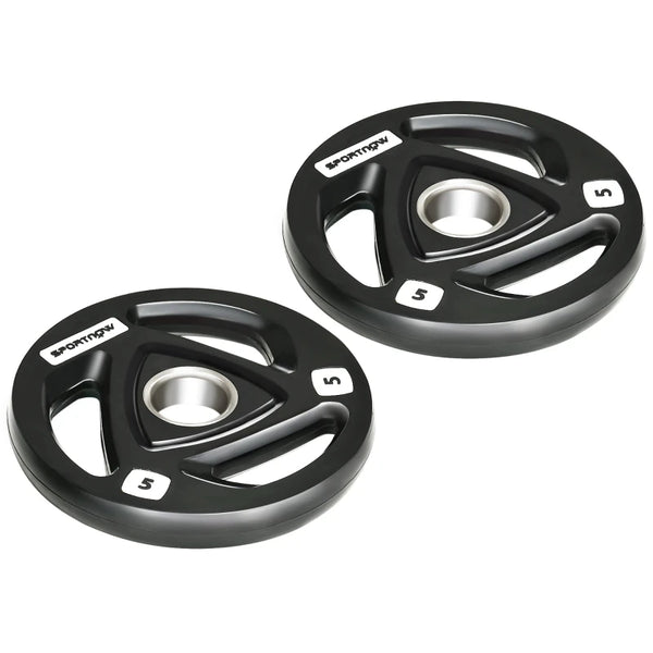 Weight Plates 2 x 5kg Tri Grip Rubber Coated with 5cm Holes Steel 24x24x3.5cm Home Gym Black