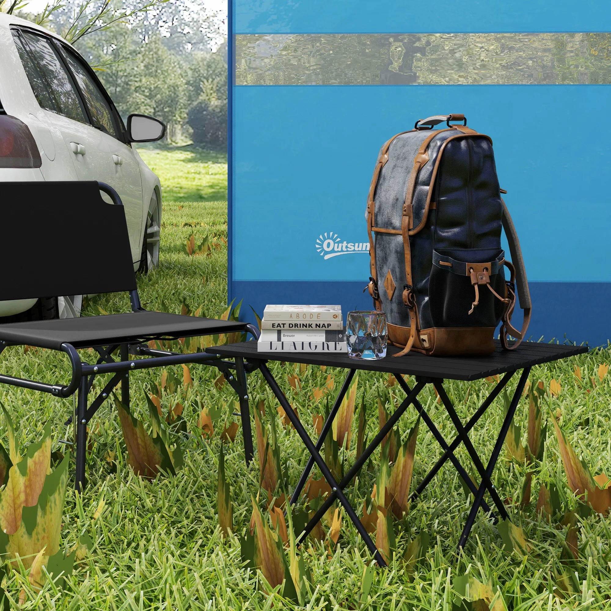 Lightweight Folding Camping Table 56x47cm Metal Cross Leg Picnic Table with Carry Bag for Outdoor Events