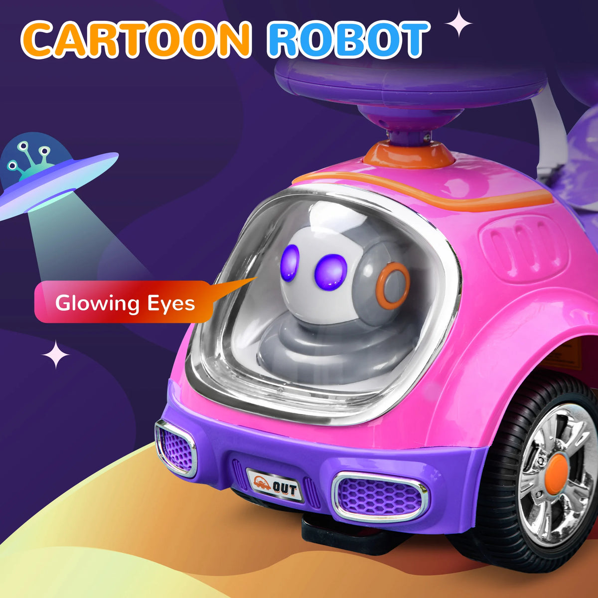 3 in 1 Ride On Push Car, Cartoon Robot Foot to Floor Slider