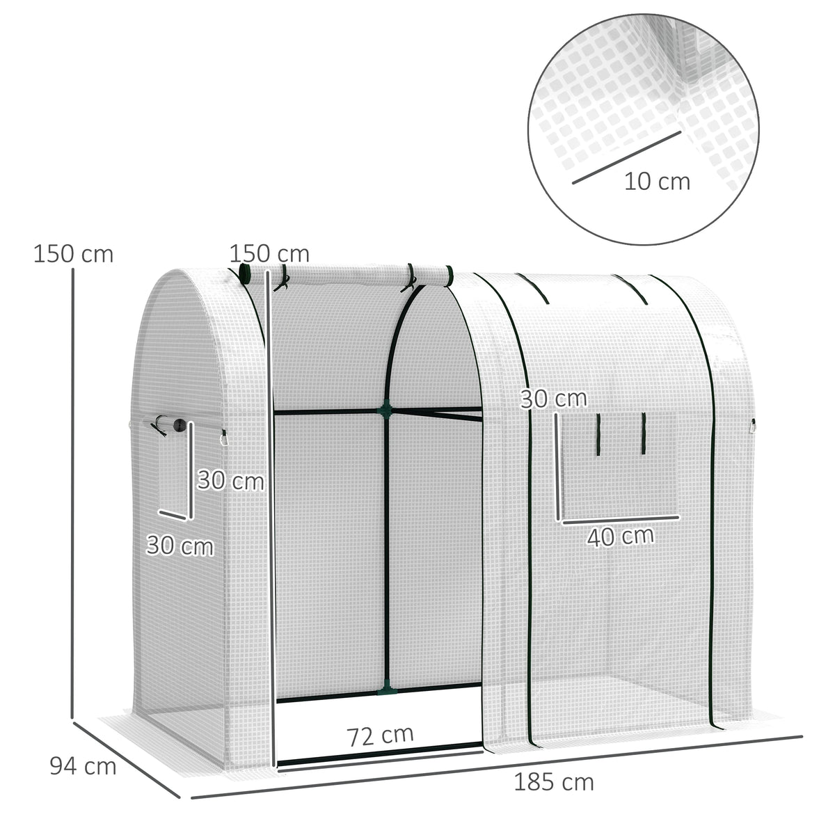 Two-Room Tomato Greenhouse with Roll-Up Doors, 185 x 94 x 150cm, White