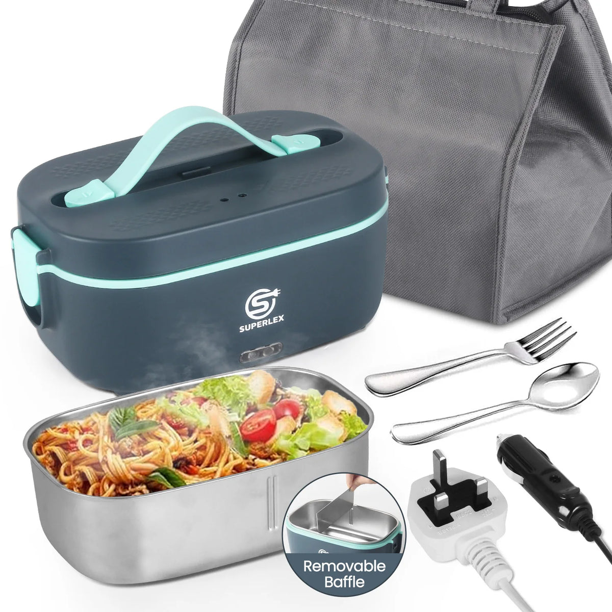 6-in-1 Electric Lunch Box 70W Heated Food Container with Leakproof Design Removable Stainless Steel Liner and Car and Home Charging