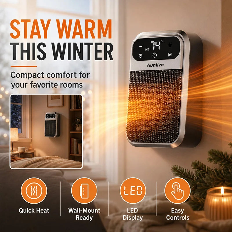 Plug-in Wall Heater with Remote Control, Compact Electric Heater for Home and Office