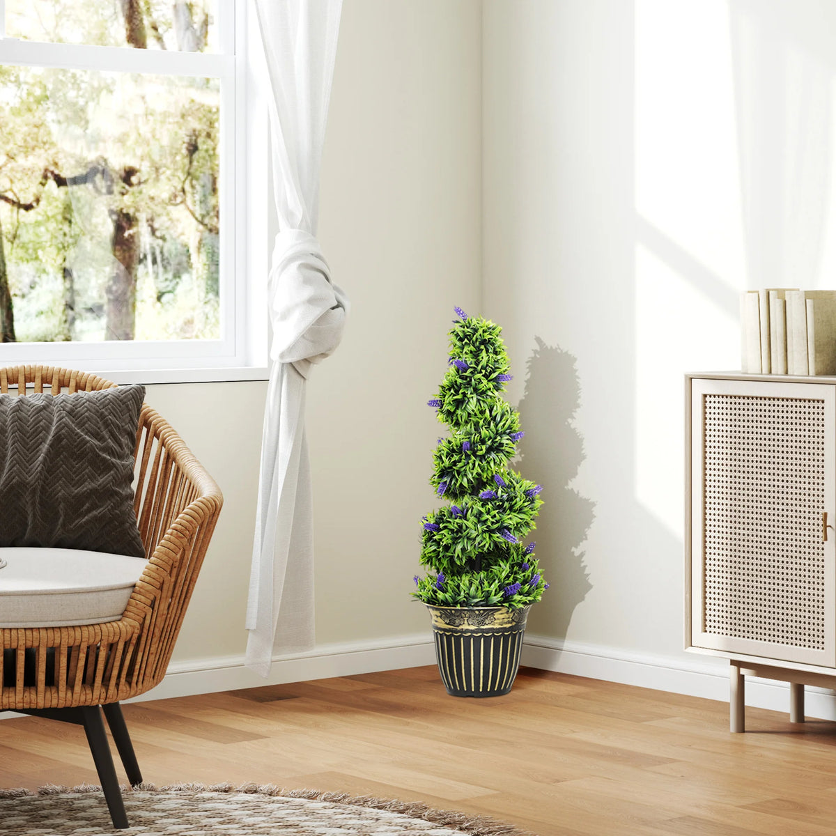 Set of 2 Decorative Artificial Plants with Lavender and Pot, 90cm