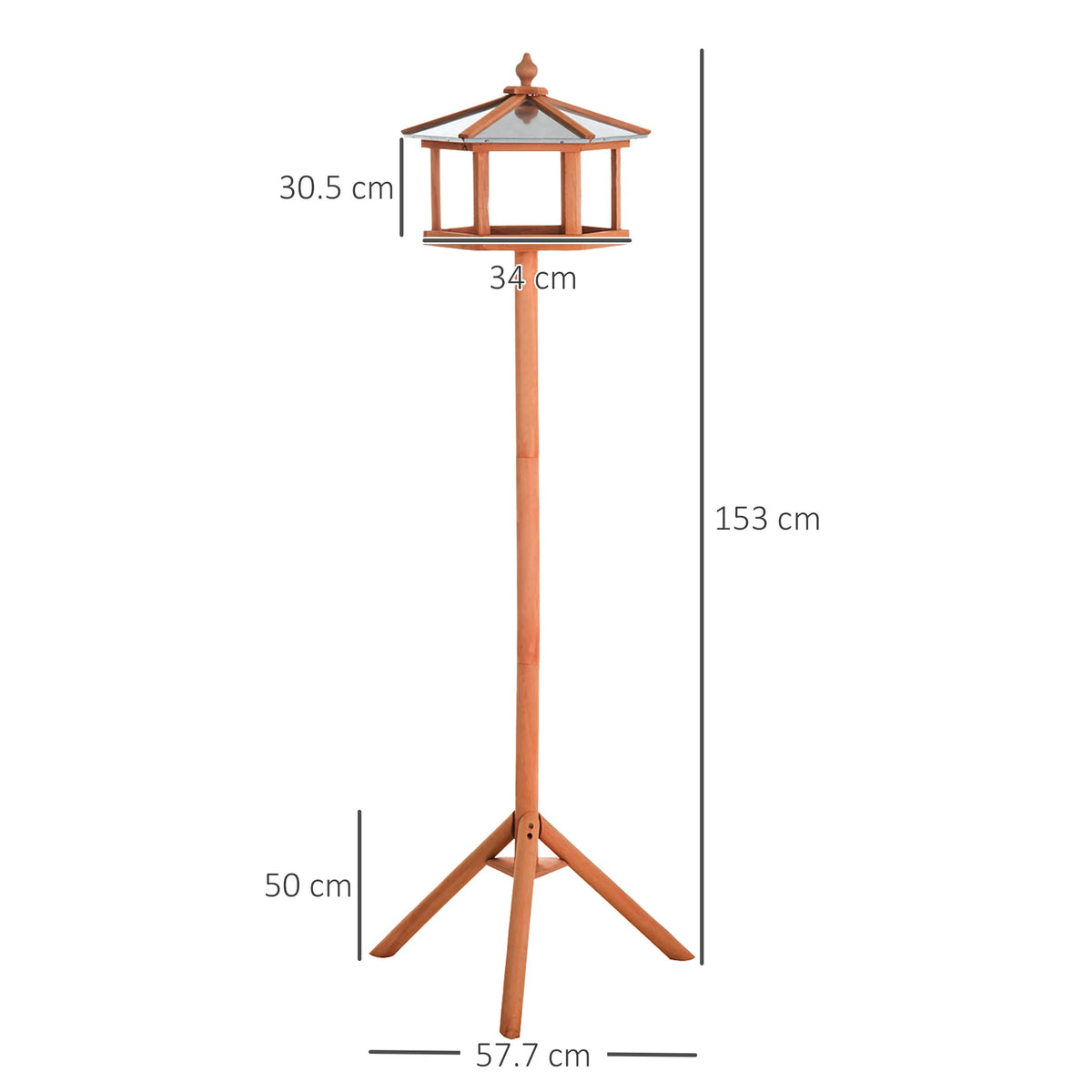 Wooden Bird Table 153cm Feeding Station with Stand Fir Wood Pitched Metal Roof and Tripod Base