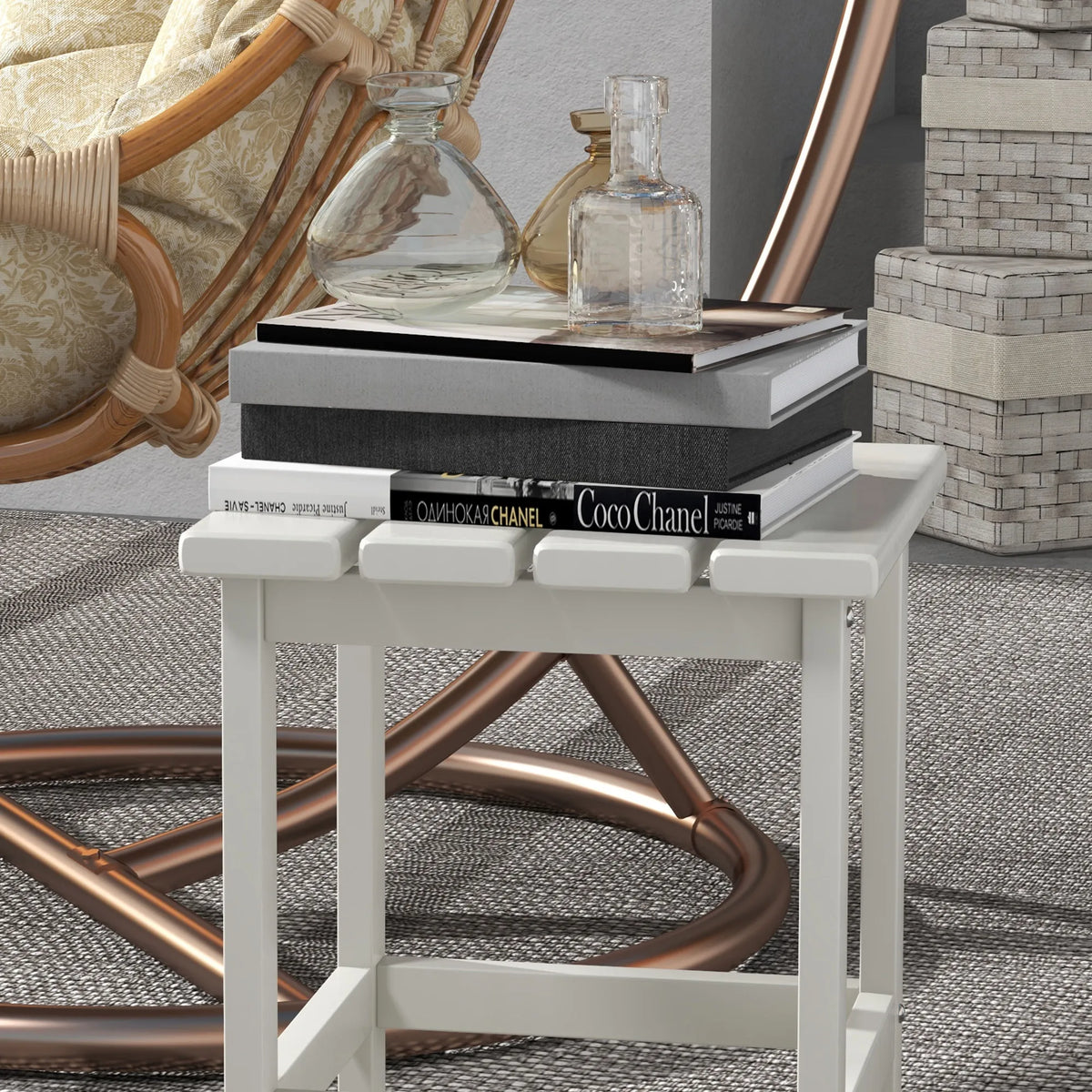 Adirondack-Style Square Garden Side Table, HDPE, White