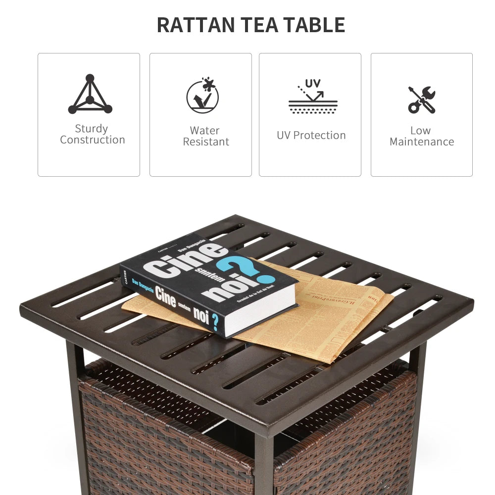 Rattan Garden Coffee Table 55.5cm Square with Umbrella Hole Storage Box Powder Coated for Patio Balcony Brown
