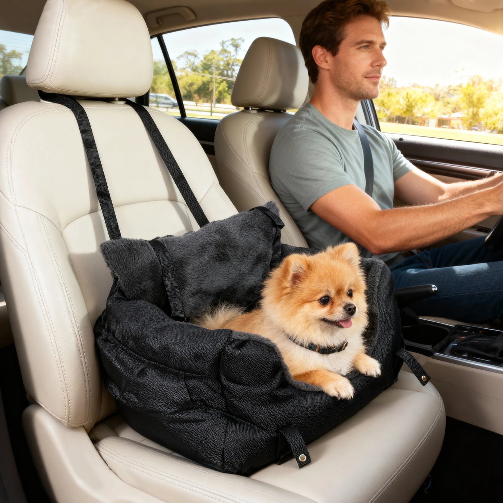 Dog Car Seat Booster for Small Dogs with Triple Safety System Washable Cover and Side Pockets for Dogs under 5kg