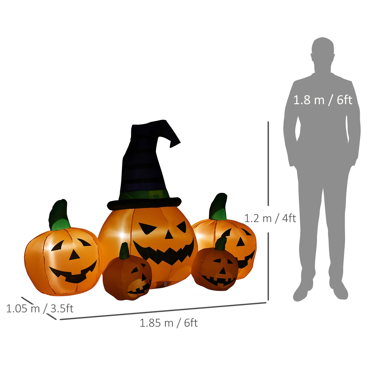 6ft Inflatable Halloween Pumpkin in Hat with LED Lights
