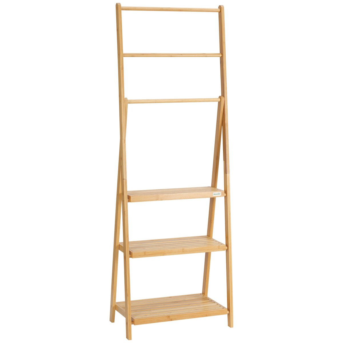 Foldable Natural Bamboo Towel Rack with 3 Towel Rails and 3 Shelves