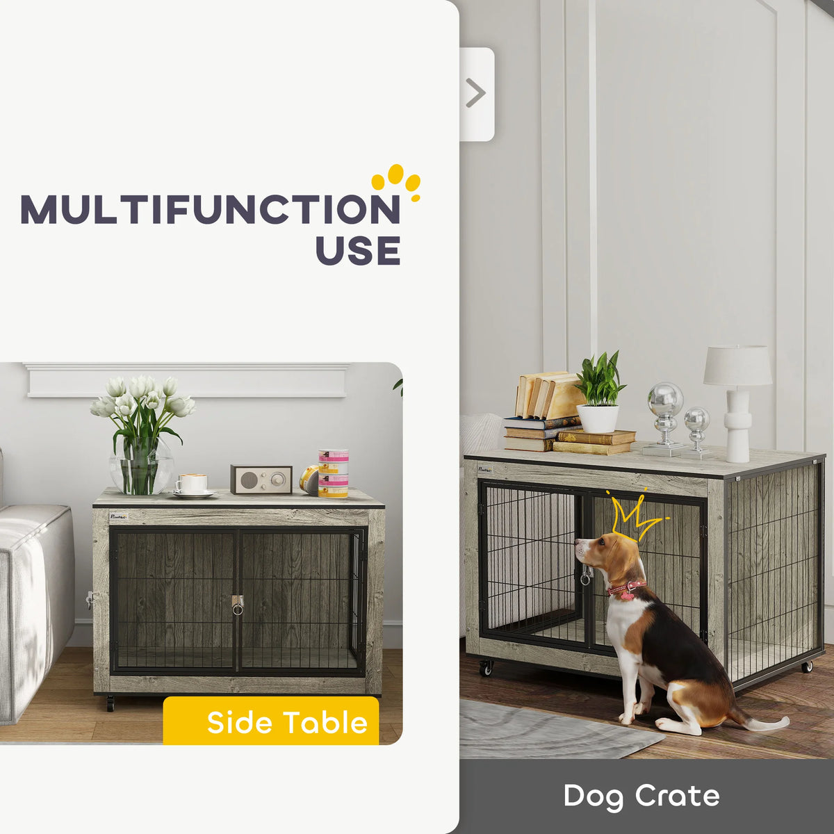 Dog Crate Furniture on Wheels, for Medium Dogs, 80 x 56 x 62.5cm