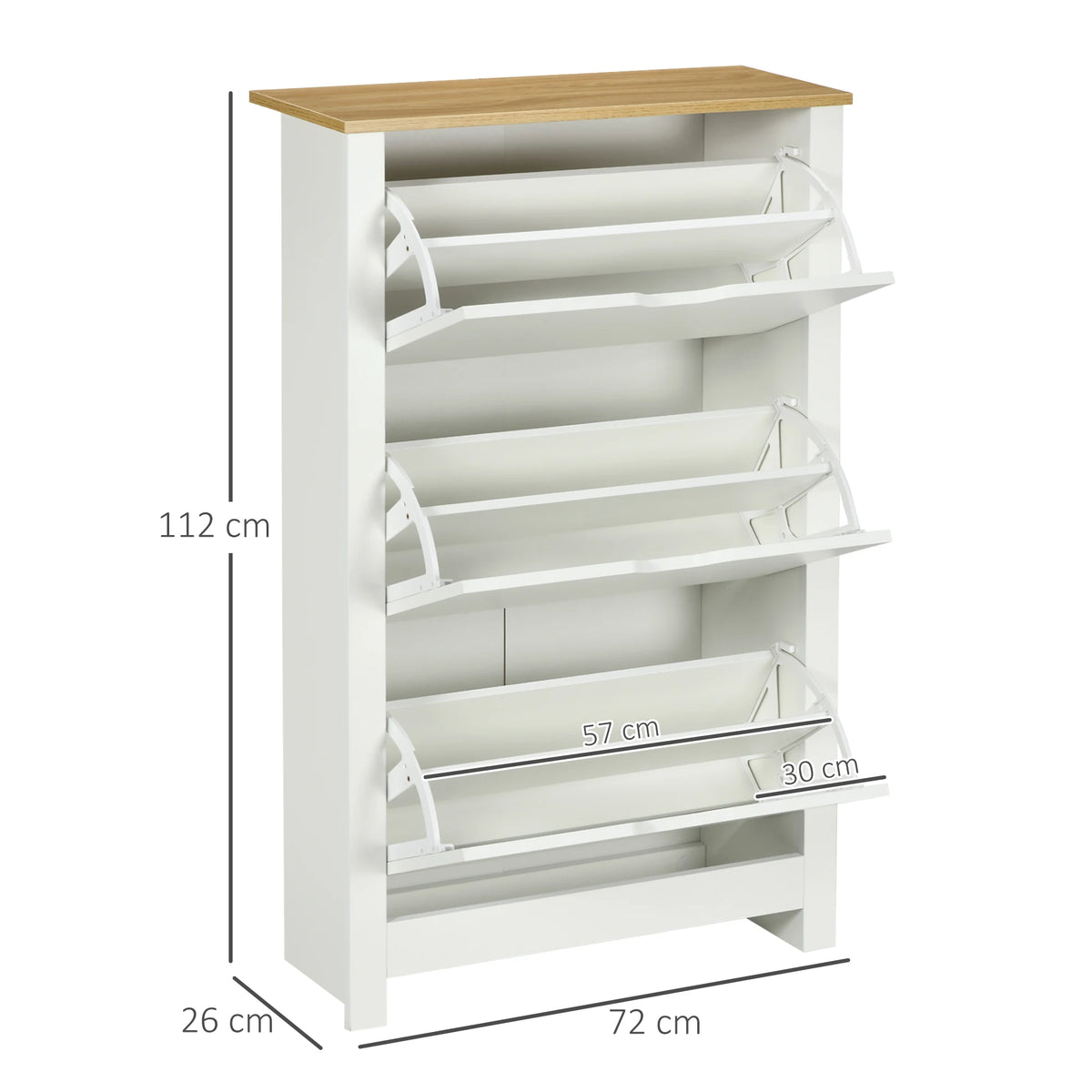 Shoe Storage Cabinet with 3 Flip Drawers, Holds 18 Pairs, 72 x 26 x 112 cm, White