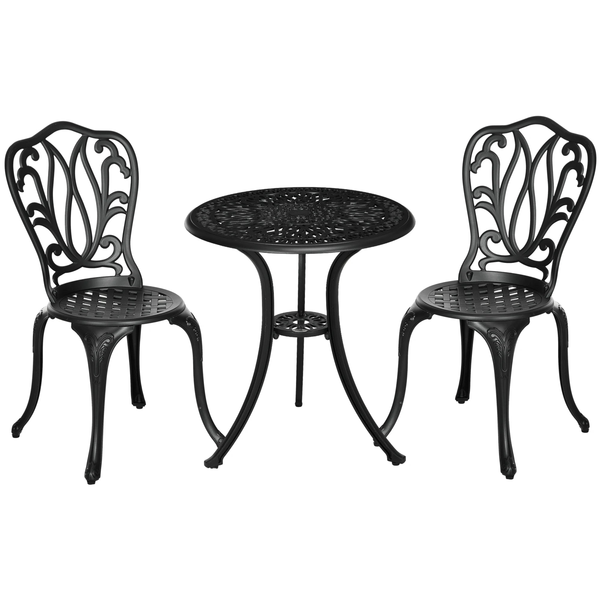 Outsunny 3-Piece Cast Aluminium Garden Bistro Set | Outdoor Table & Chairs with Umbrella Hole