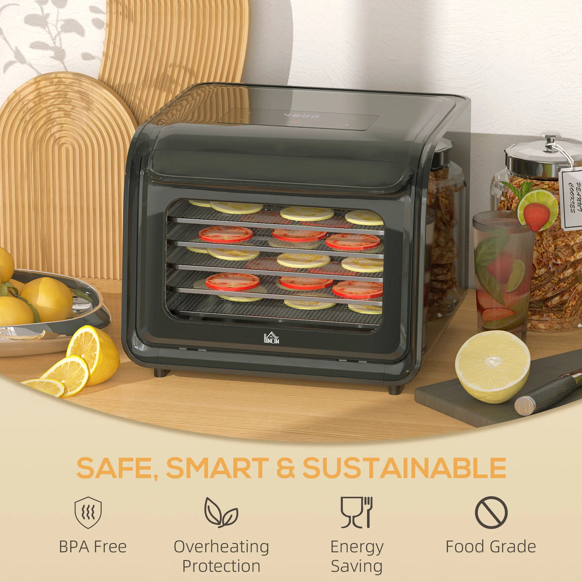 Food Dehydrator with 6 Stainless Steel Trays, for Fruit, Meat