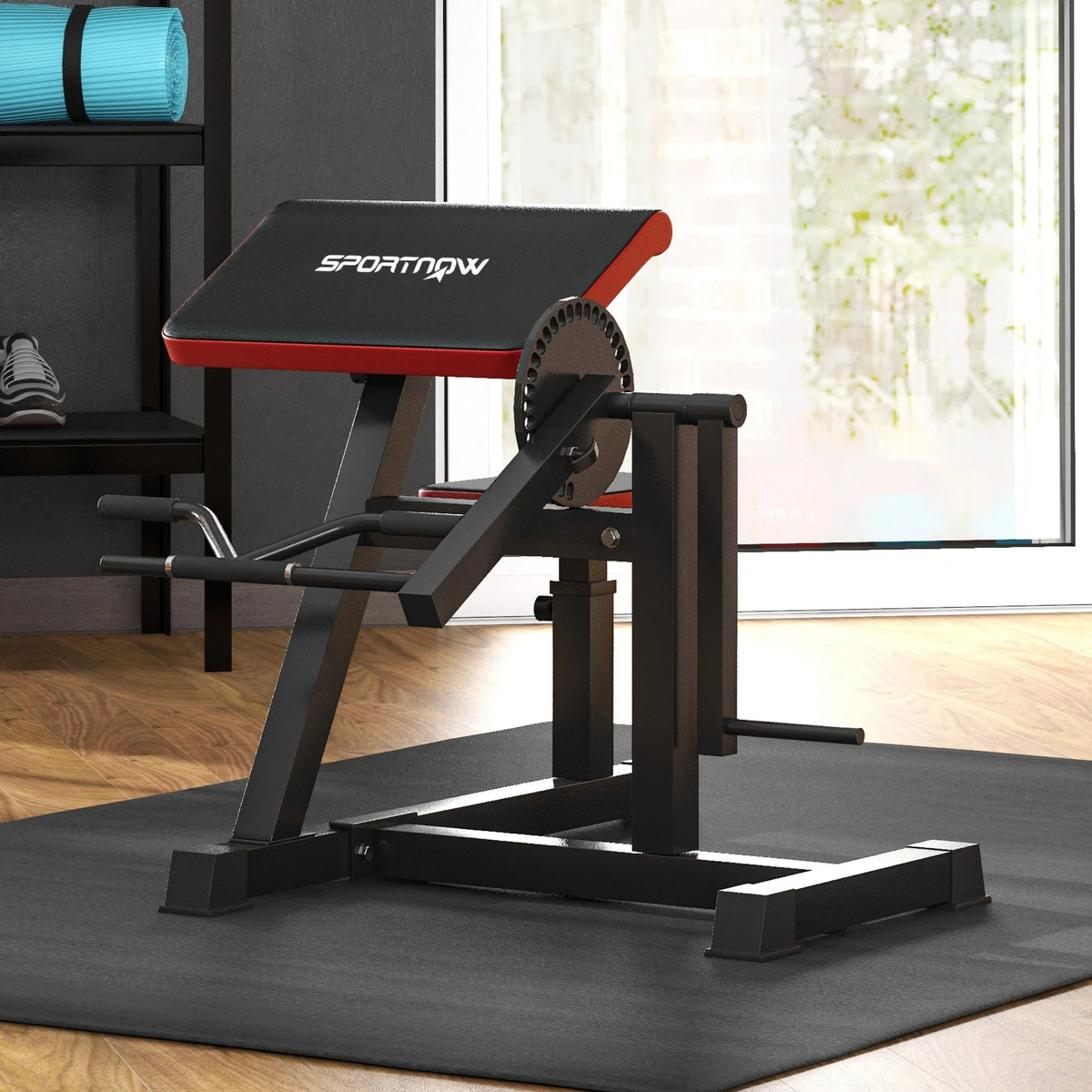Adjustable Preacher Curl Bench, Multi-Functional Weight Bench with Handlebar and Elbow Cushion for Home and Outdoor Gym