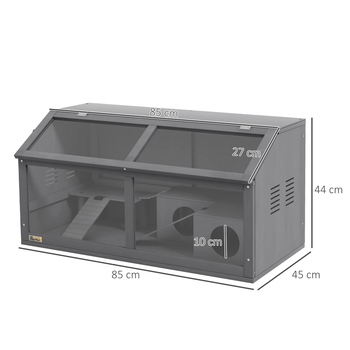 Wooden Hamster and Gerbil Cage with Play House and Openable Top, 85 x 45 x 44cm