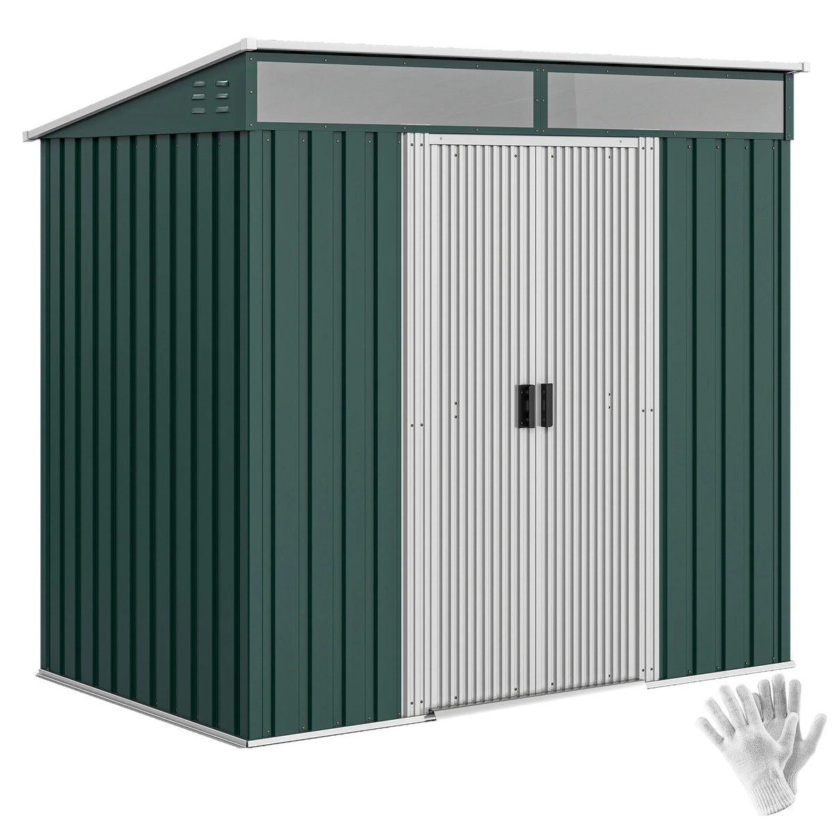 6.5 x 4ft Lockable Metal Garden Shed with Sliding Doors and Foundation Kit, Green