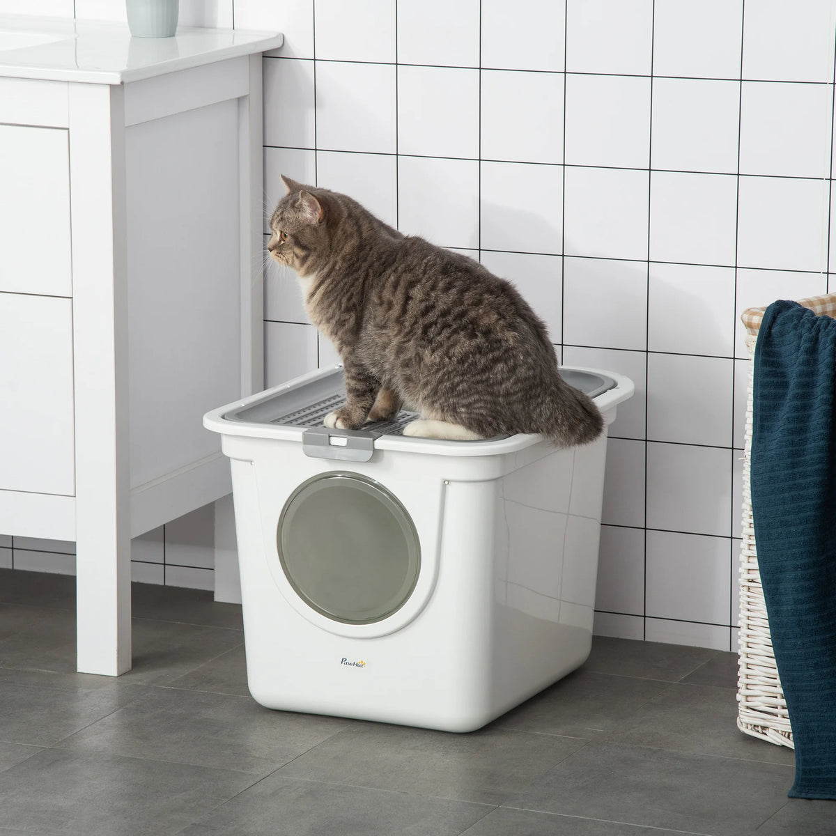 Enclosed Cat Litter Tray with Front Entrance, Top Exit and Scoop