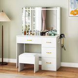 Dressing Table Set with LED Mirror Stool Drawers and Power Outlet Vanity Desk