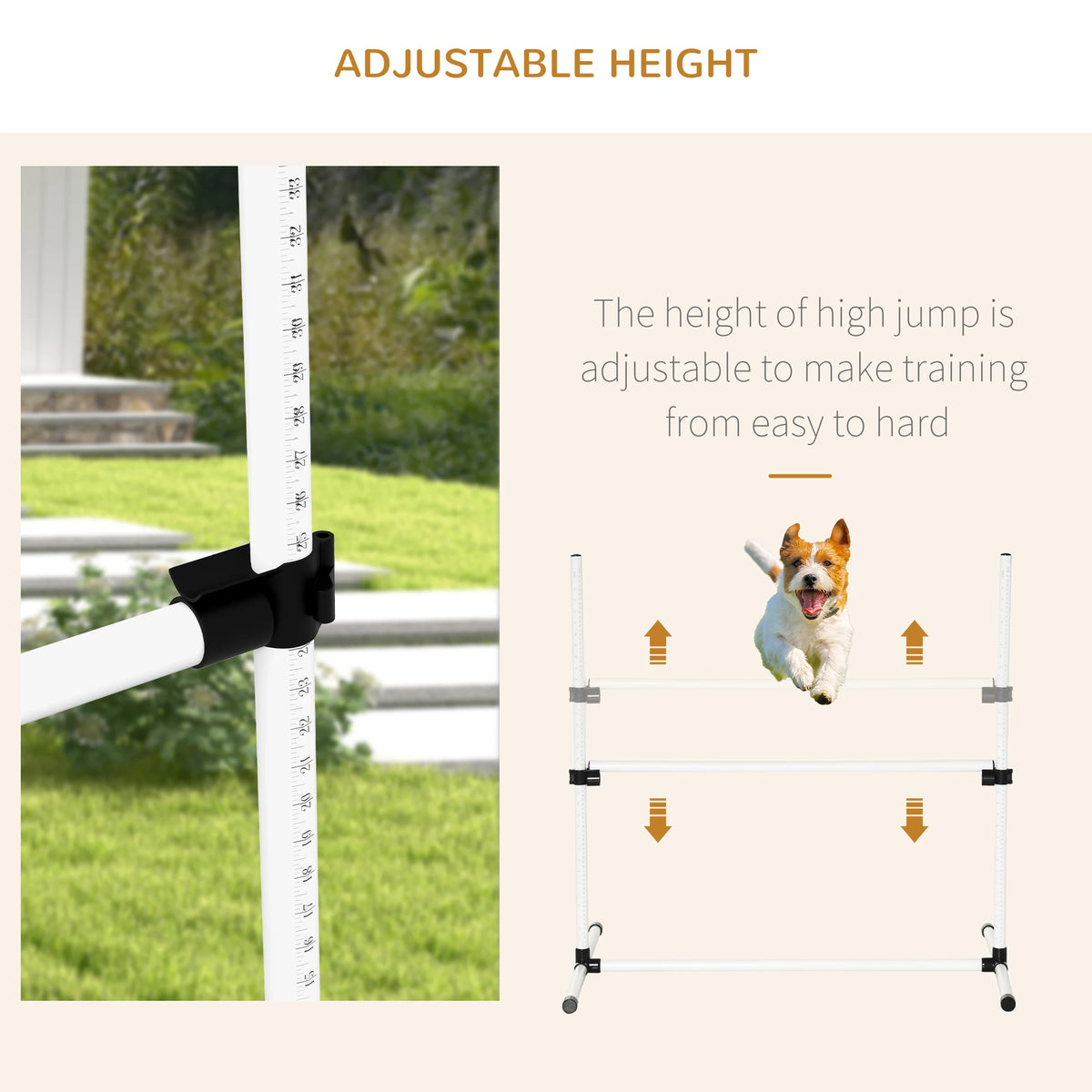 Four-Piece Dog Agility Jump Set with Carry Bag, Adjustable Height, White