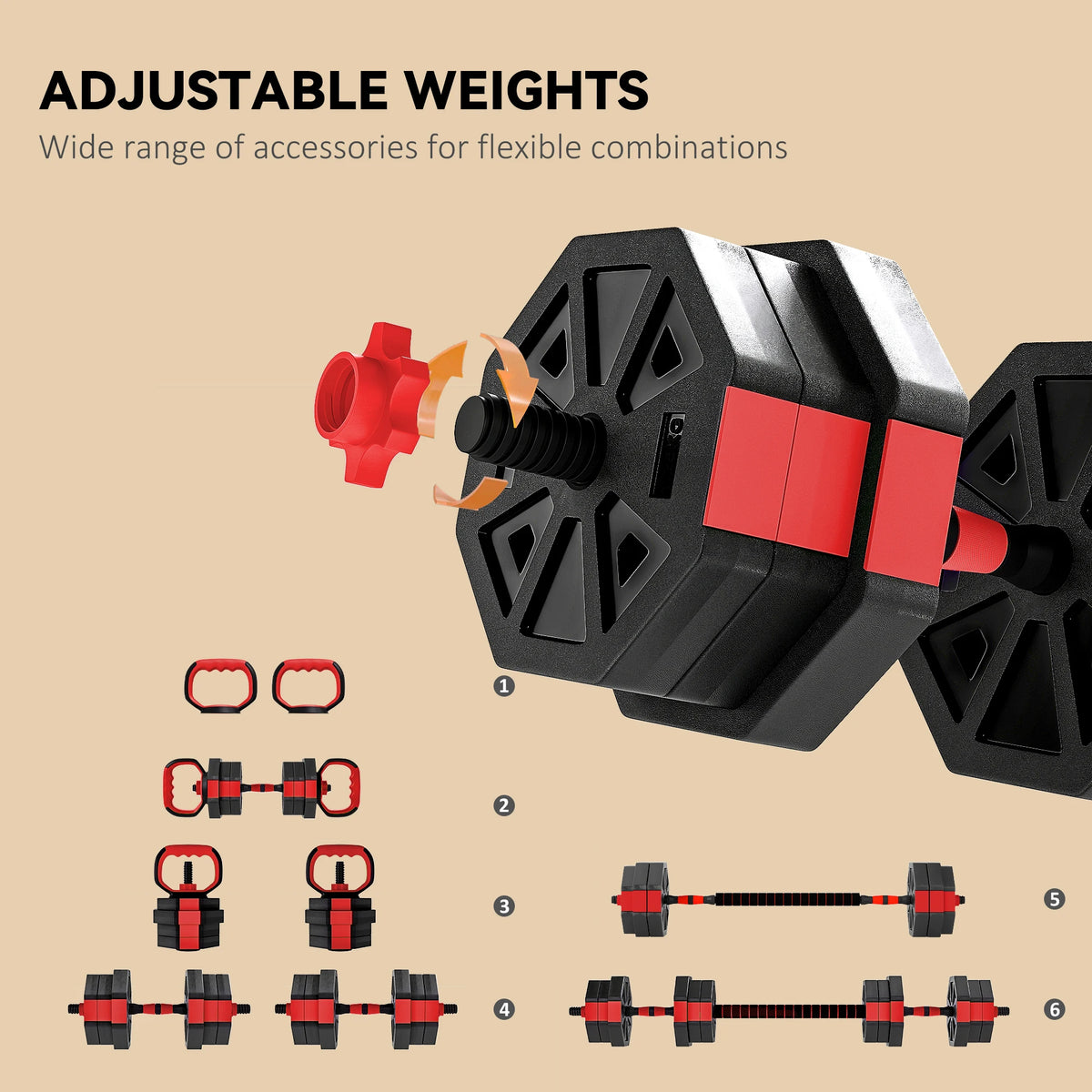 6-in-1 Adjustable Dumbbell Set, 20kg Free Weights Set