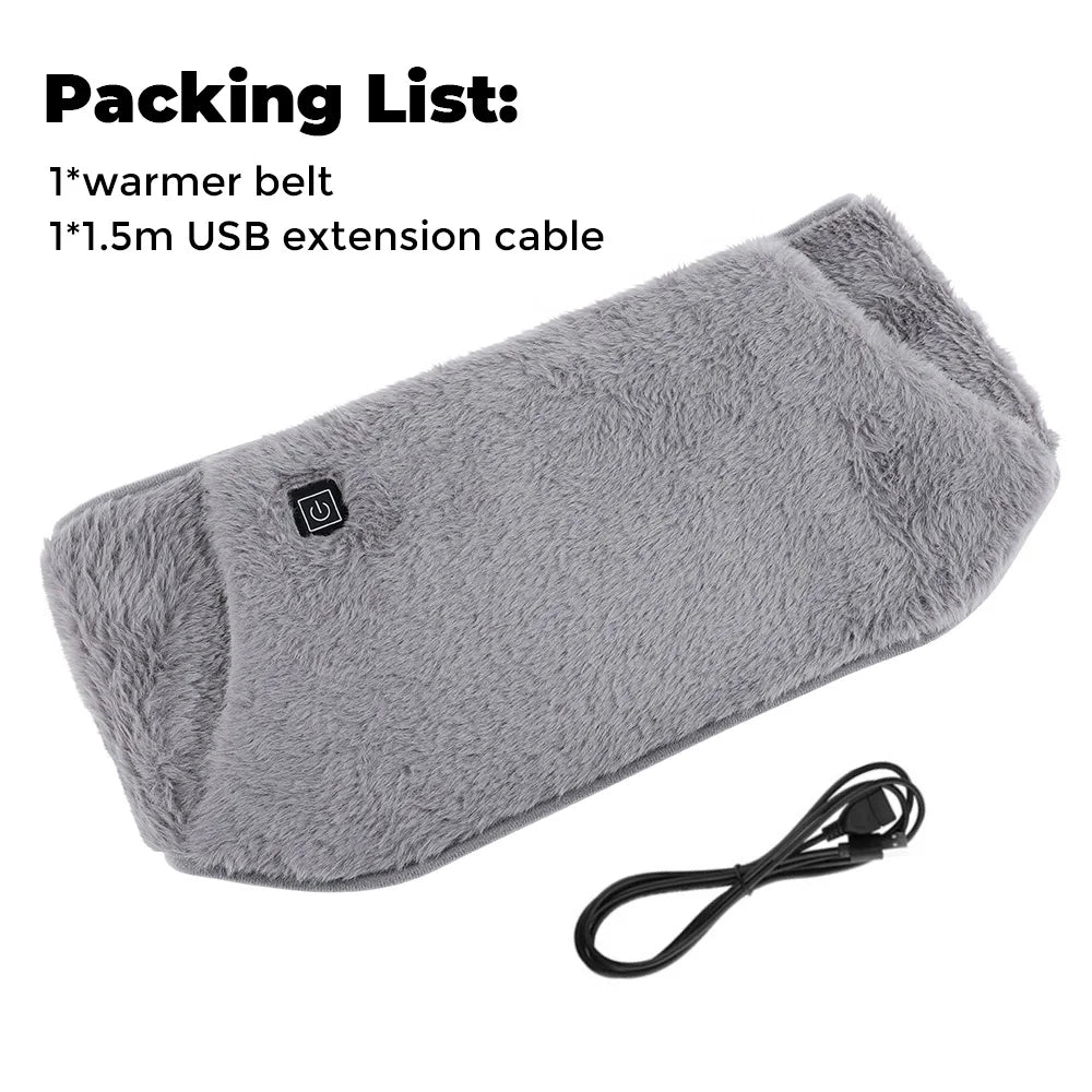 USB Heated Waist Belt with Hand Warmer, 3 Heat Levels, Washable Crystal Velvet