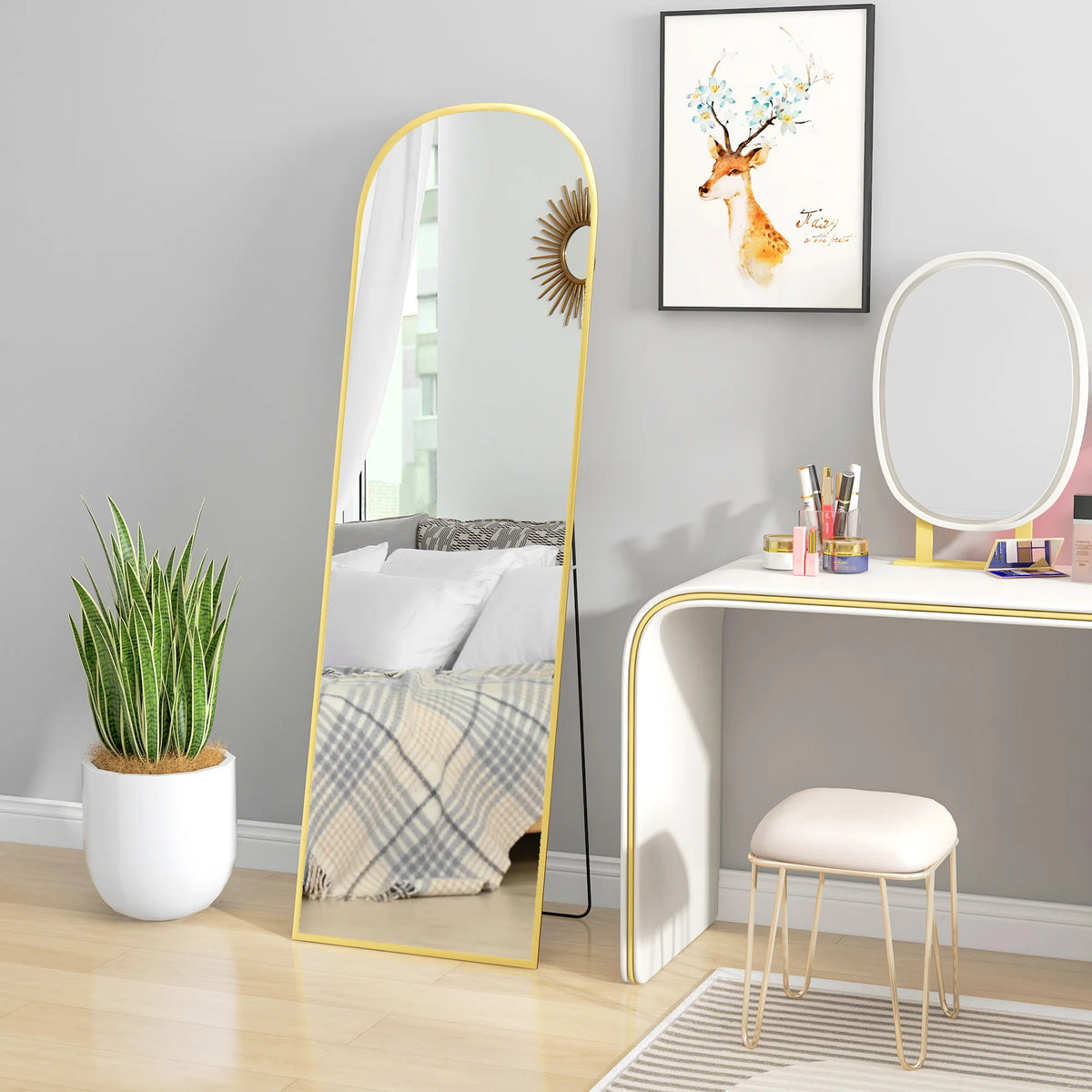Full Length Mirror with Aluminium Alloy Frame and Shatterproof Film, Gold