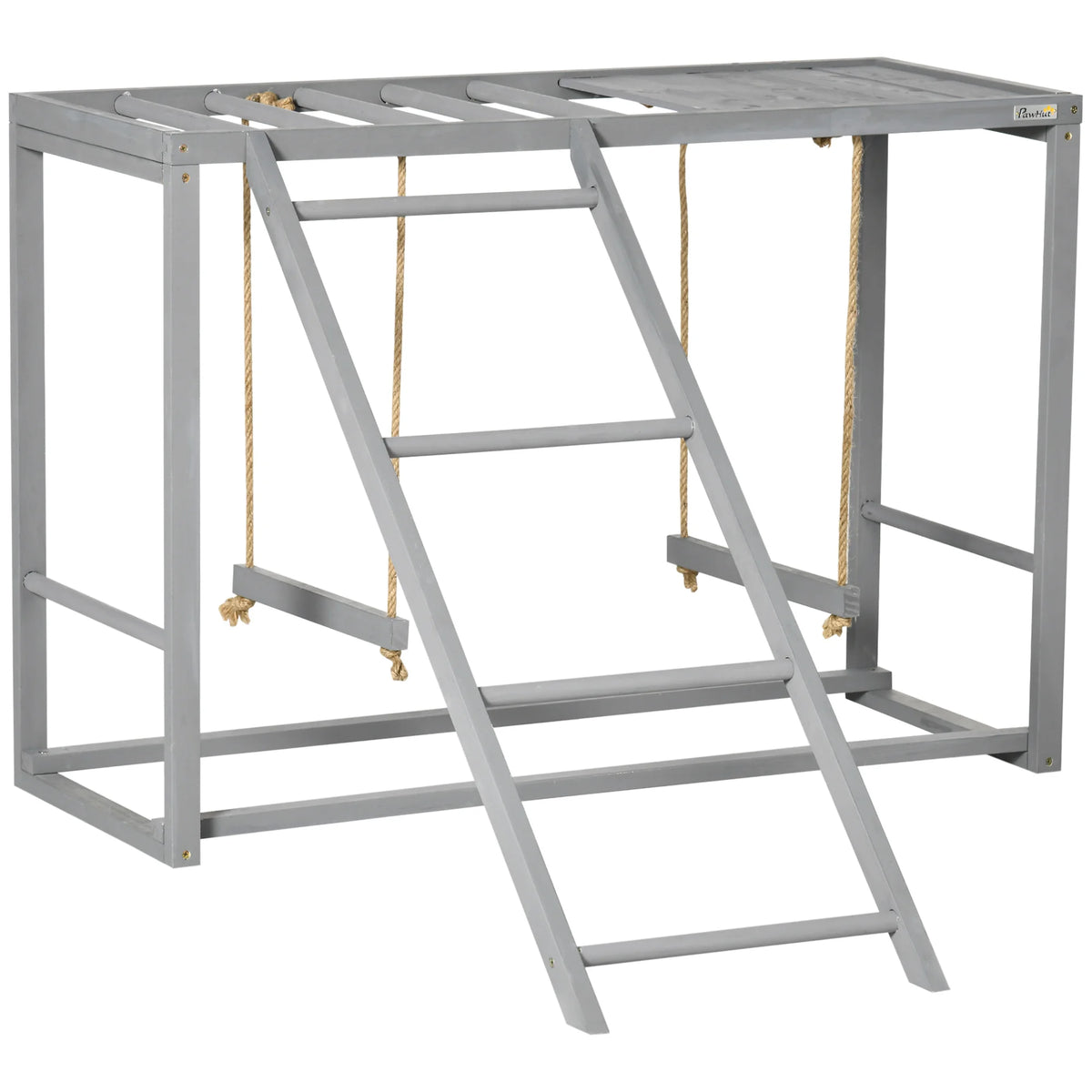 Chicken Activity Play Frame with 2 Swings Ladder and Perches Fir Wood Anti Tip for 3-4 Chickens Grey