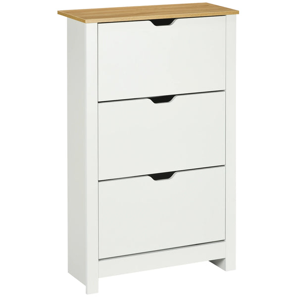 Shoe Storage Cabinet with 3 Flip Drawers, Holds 18 Pairs, 72 x 26 x 112 cm, White