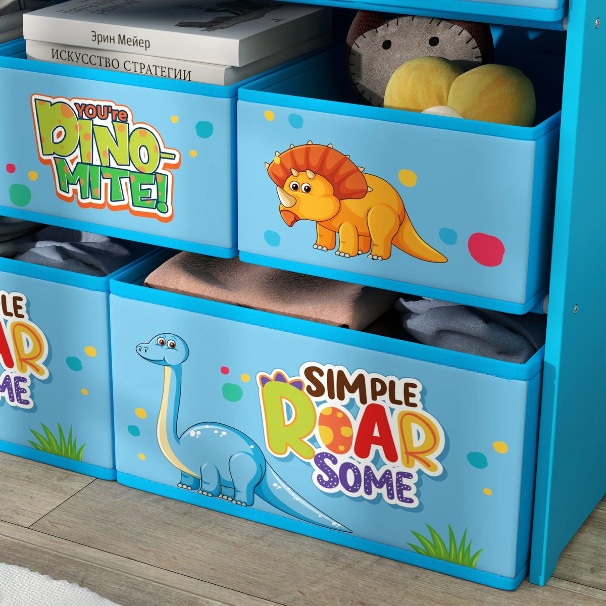 Kids Storage Unit, 3-Tier Toy Organiser Shelf with 9 Storage Boxes, Blue
